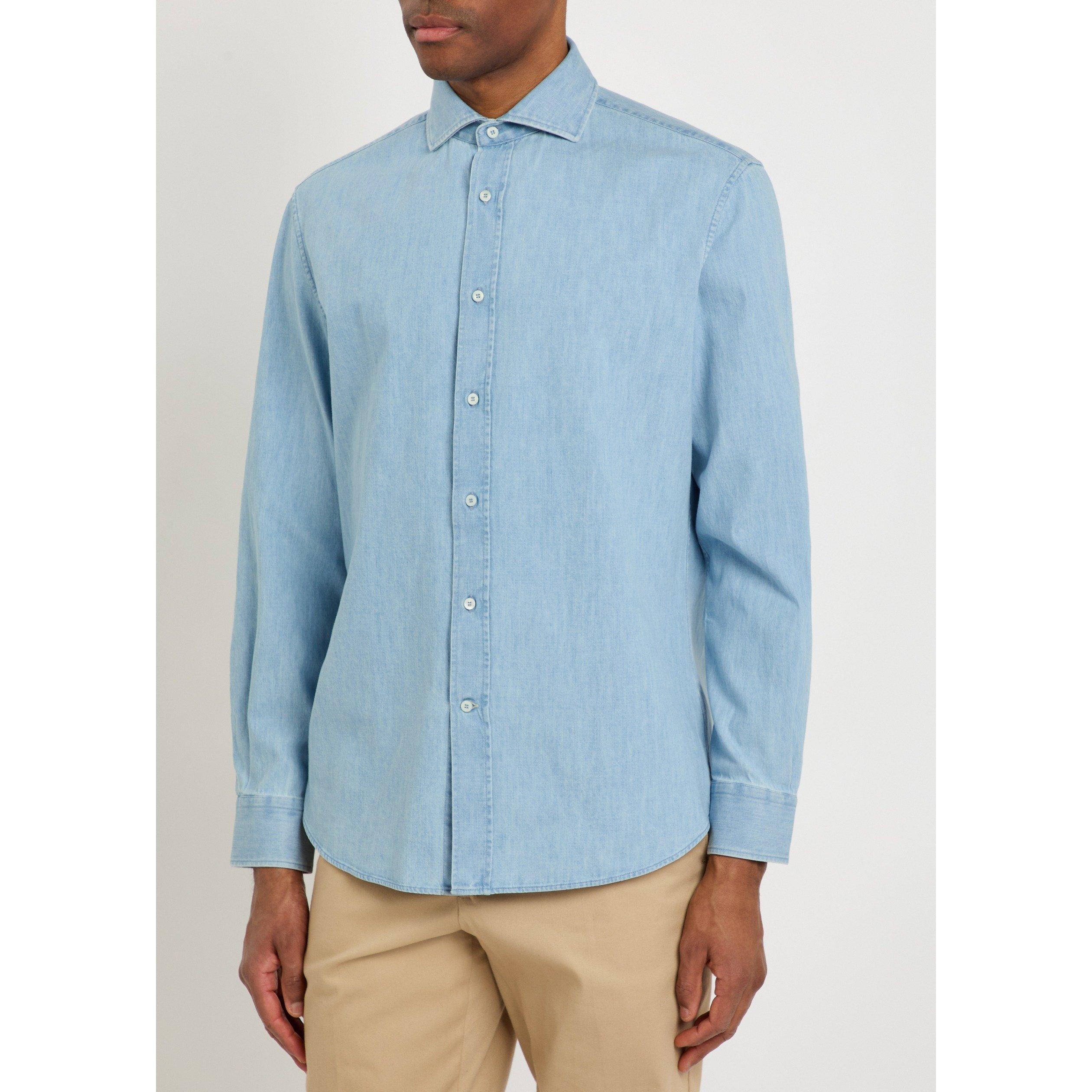 DENIM - Brunello Cucinelli - Men's Cotton Long-Sleeve Denim Shirt - 2