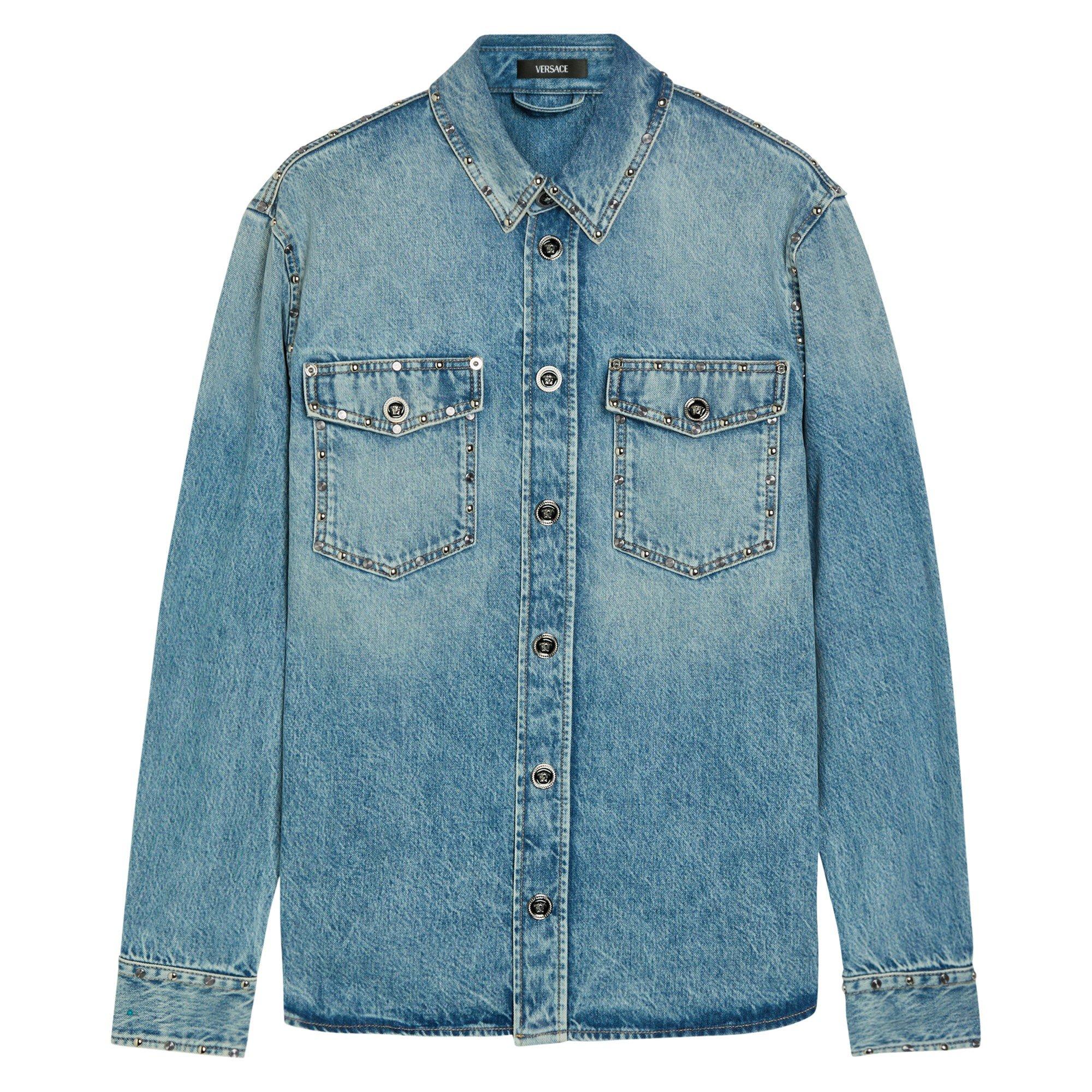 LIGHT BLUE - Versace - VER DENIM STUDS SHIRT - 1