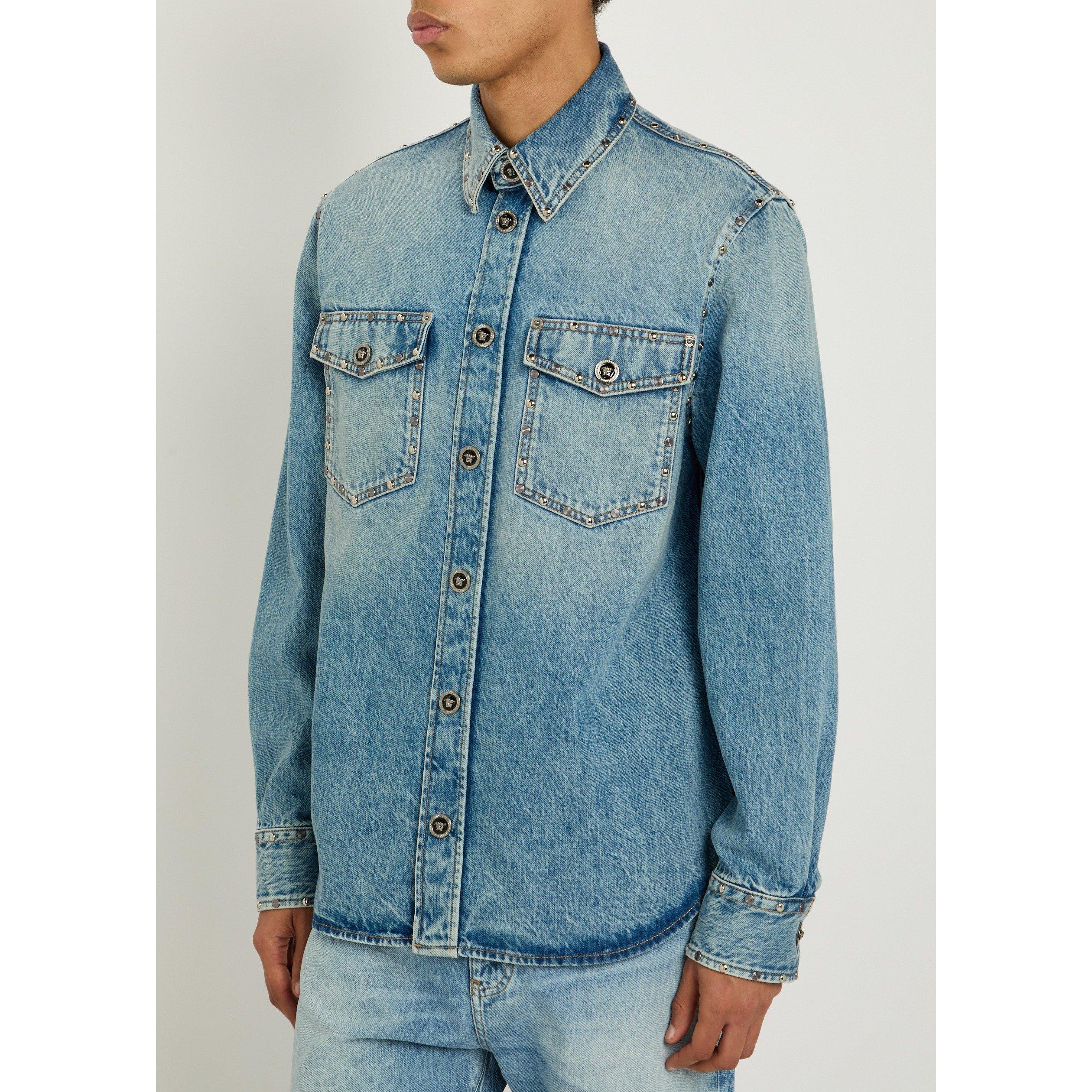 LIGHT BLUE - Versace - VER DENIM STUDS SHIRT - 2
