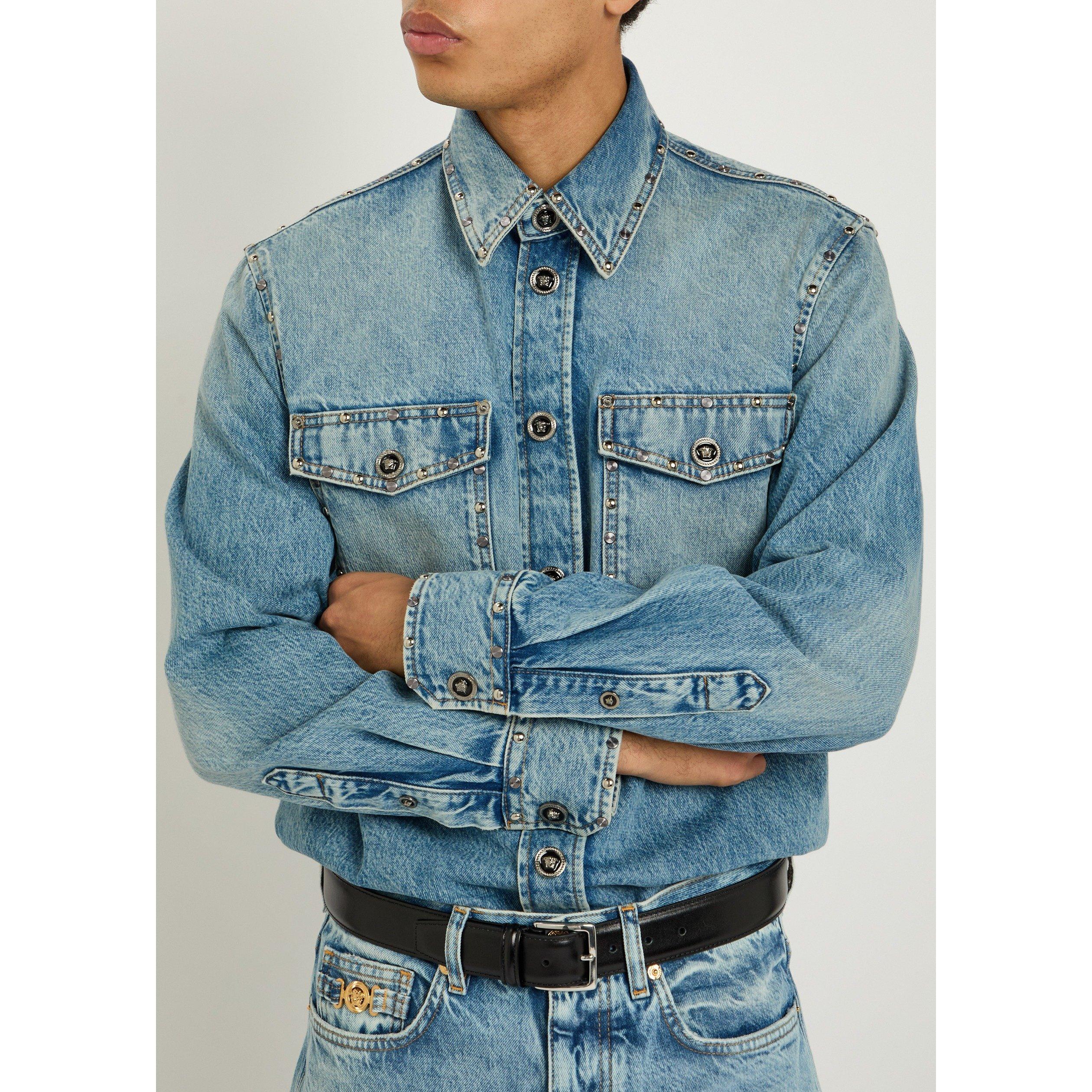 LIGHT BLUE - Versace - VER DENIM STUDS SHIRT - 4