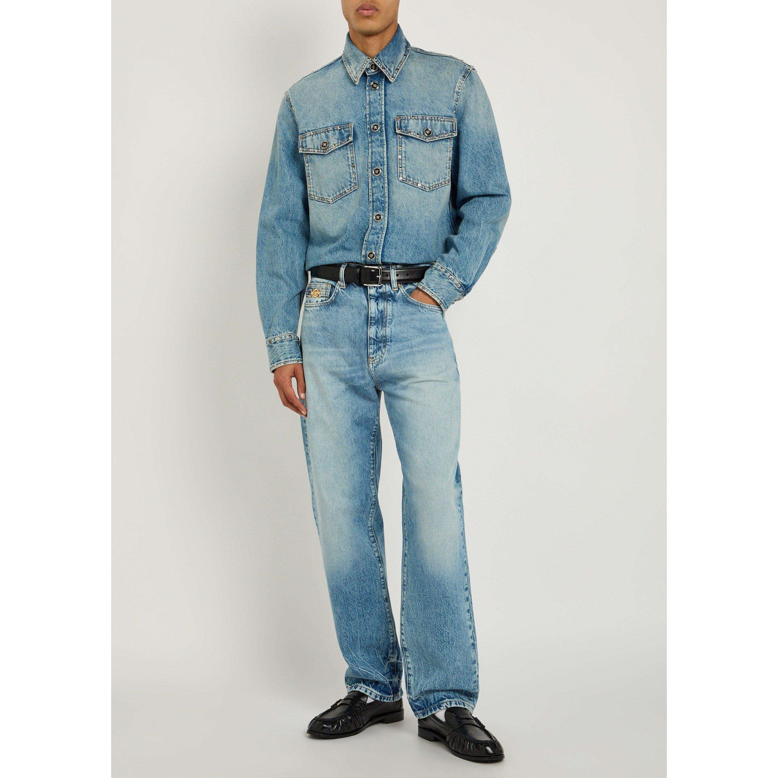 LIGHT BLUE - Versace - VER DENIM STUDS SHIRT - 5