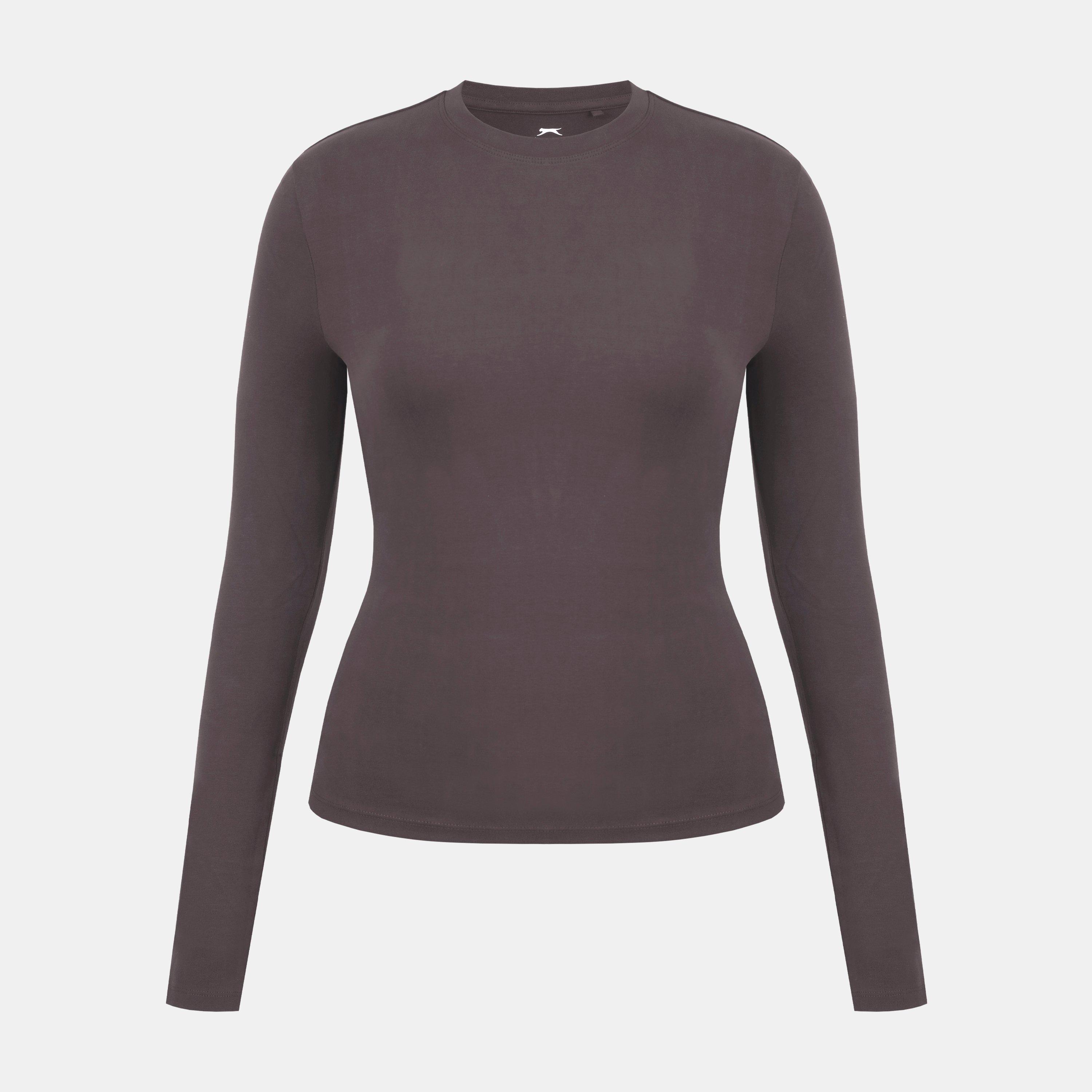 Chocolate - Slazenger - Women's Slaz Ess Cotton Slim Fit Long Sleeve T-Shirt - 1