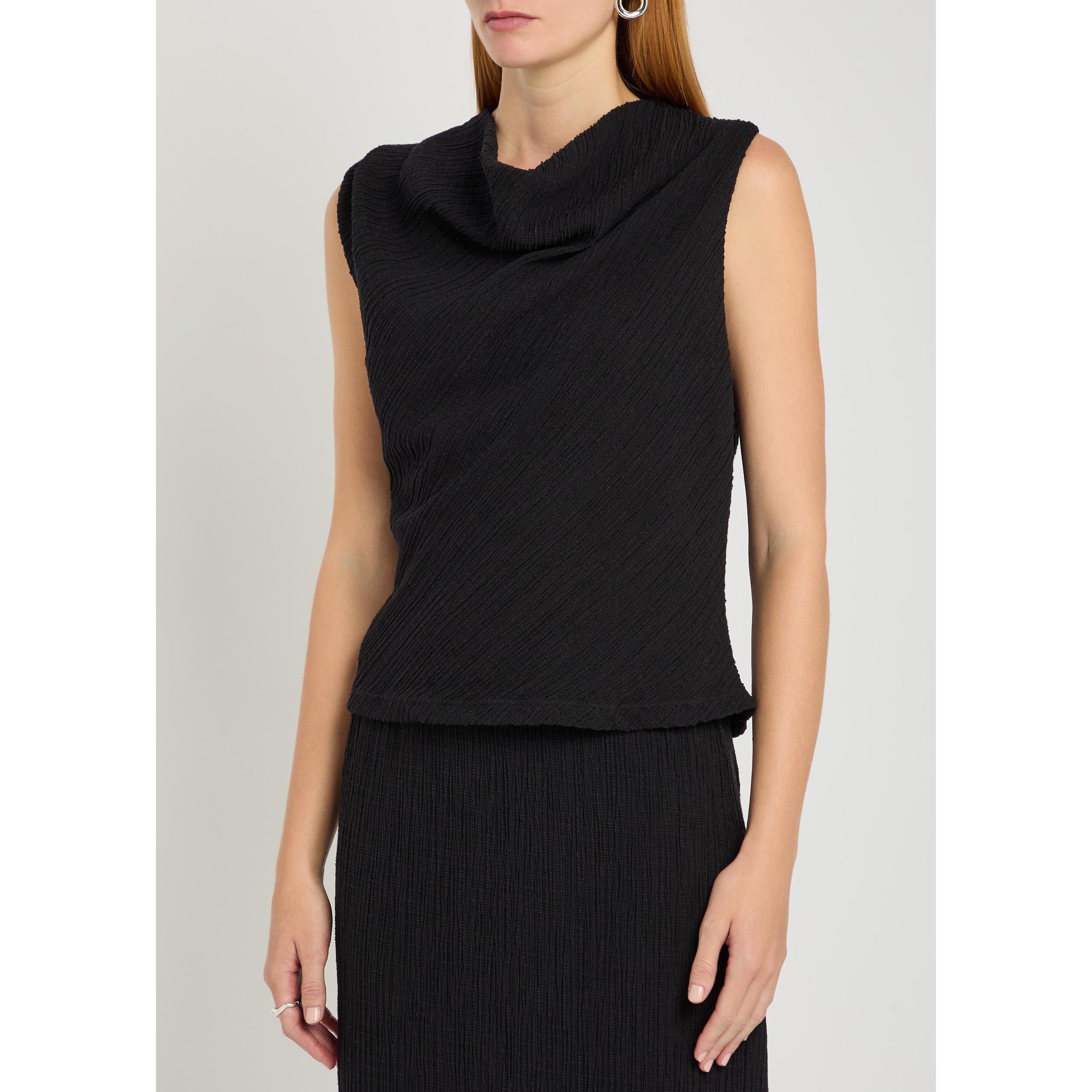 BLACK - Vince - Women's Shadow Grid Cowl Neck Slim-Fit Tank Top - 2