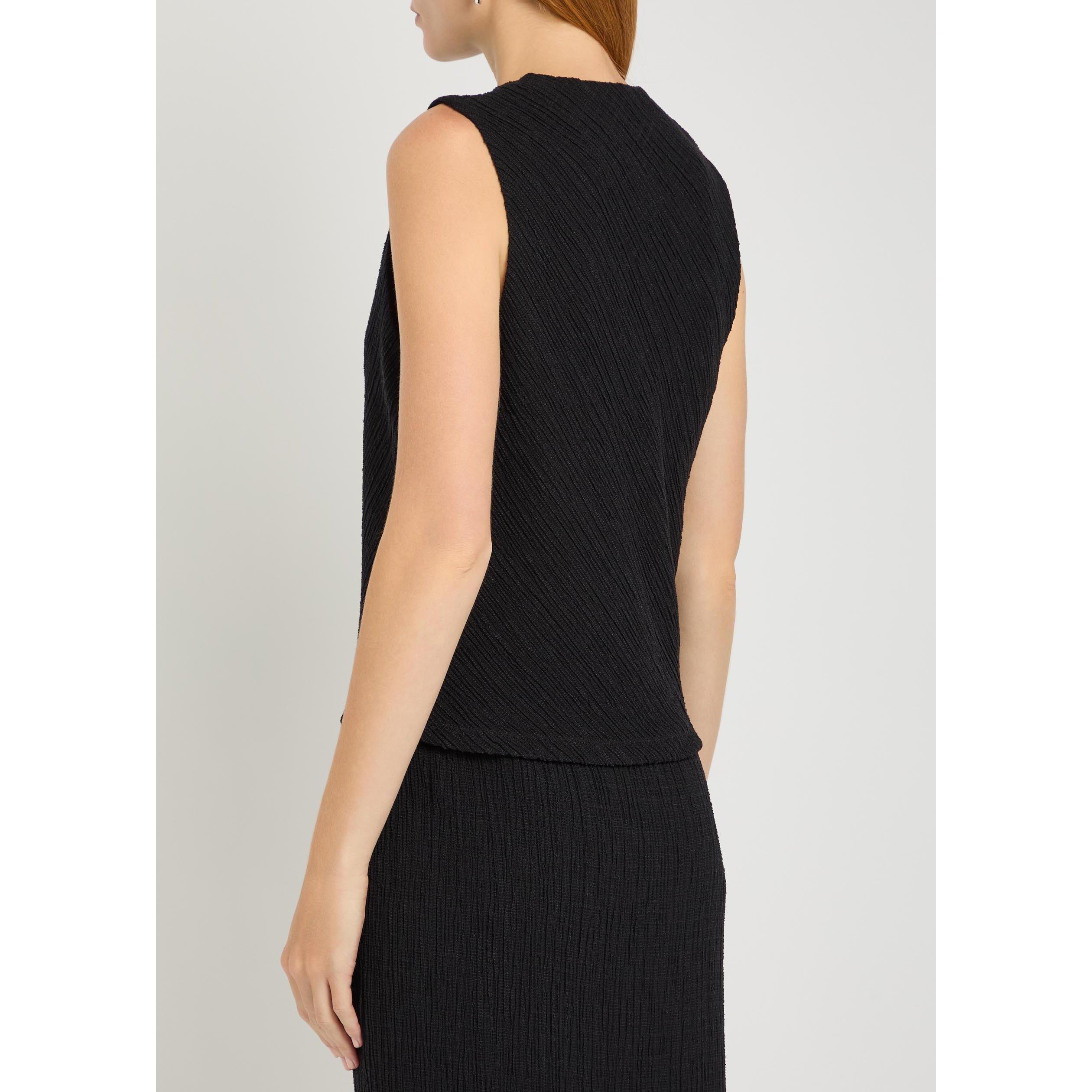 BLACK - Vince - Women's Shadow Grid Cowl Neck Slim-Fit Tank Top - 3