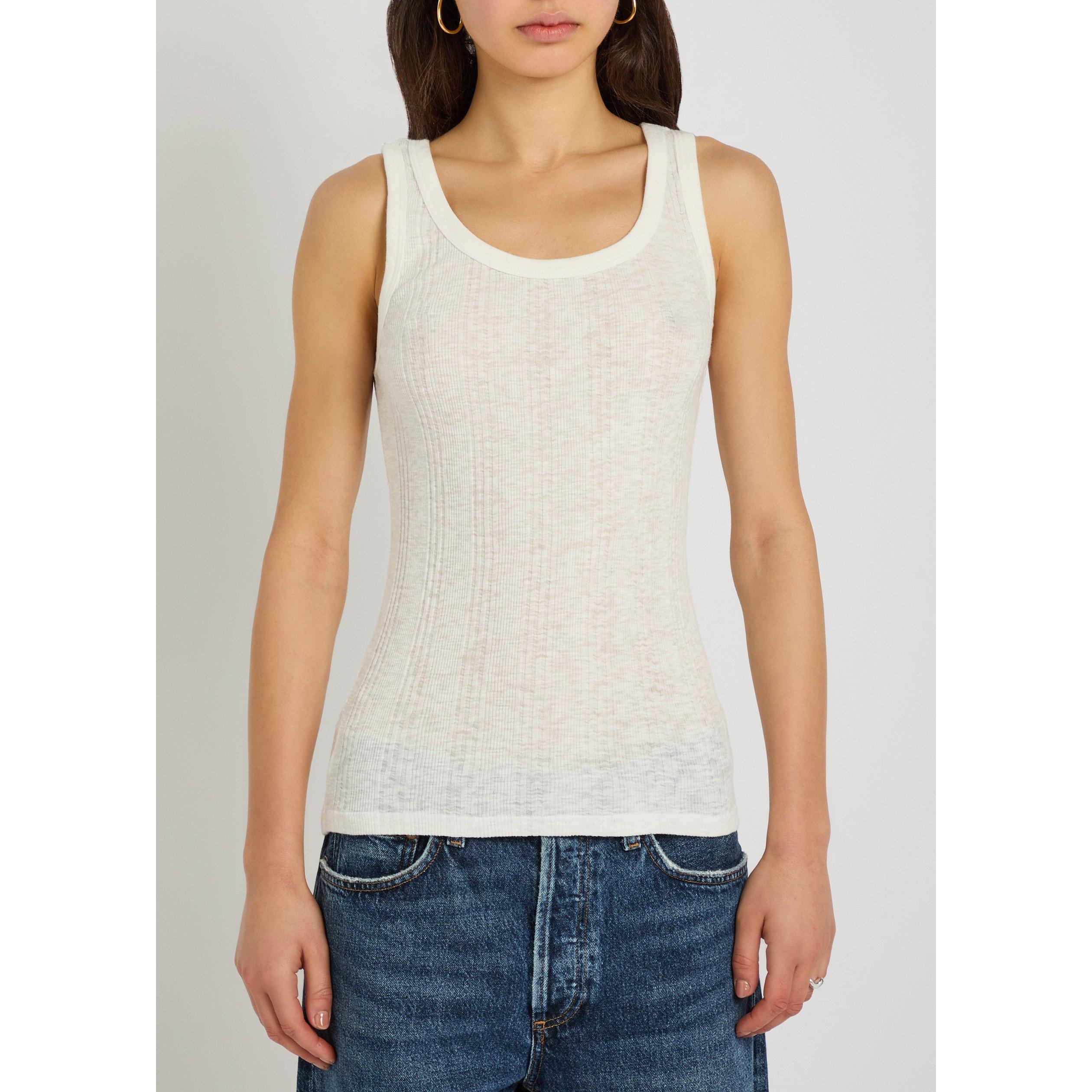 WHITE - MOTHER - Women's Variegated Rib Cotton Slim-Fit Tank Top - 2