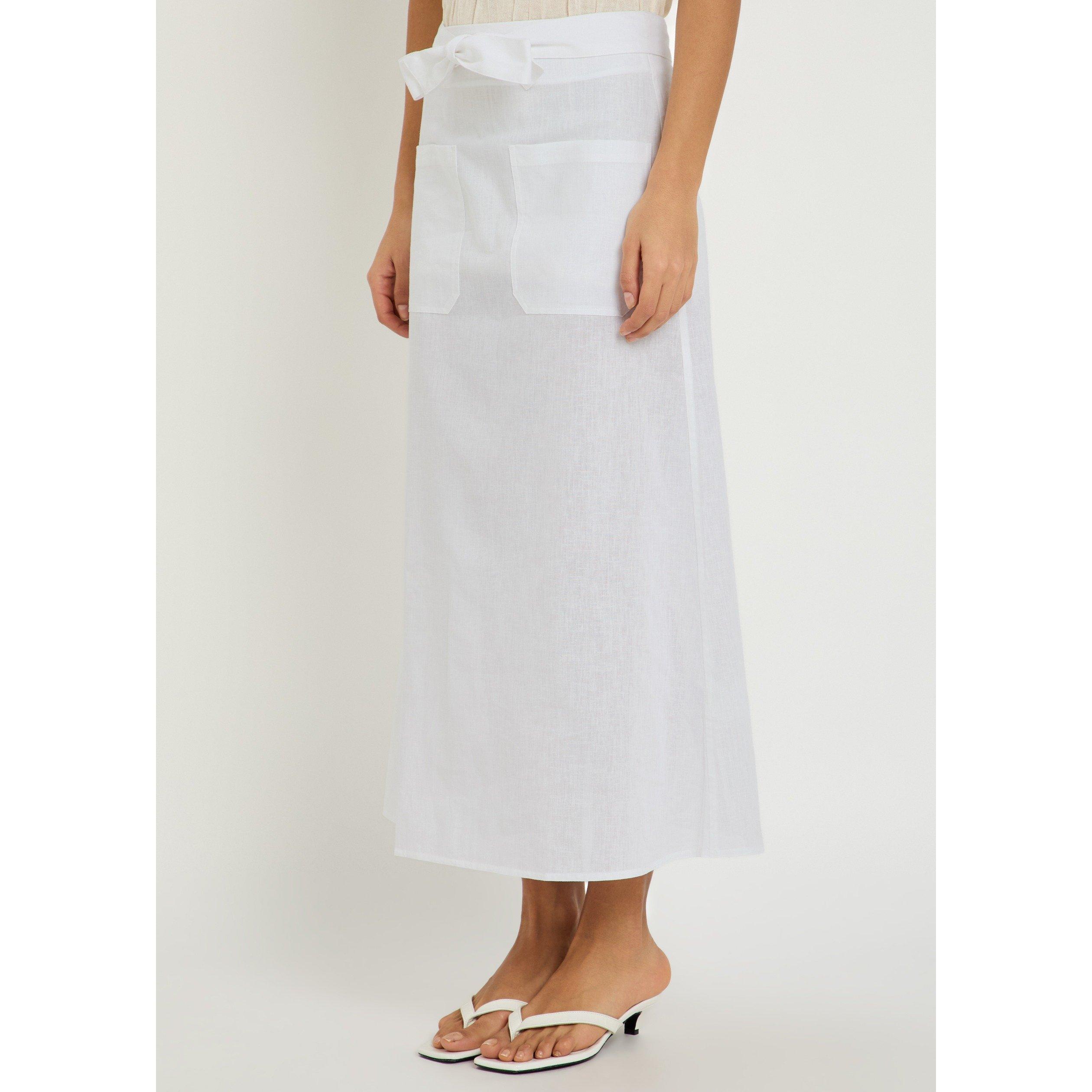 WHITE - Toteme - Women's Tie Waist Cotton-Linen A-Line Skirt - 2