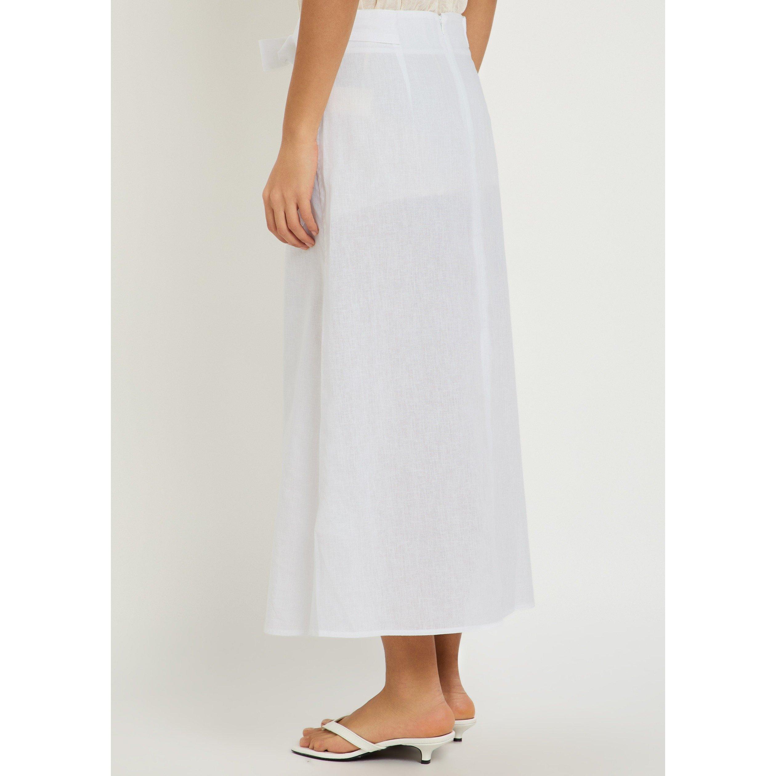 WHITE - Toteme - Women's Tie Waist Cotton-Linen A-Line Skirt - 3