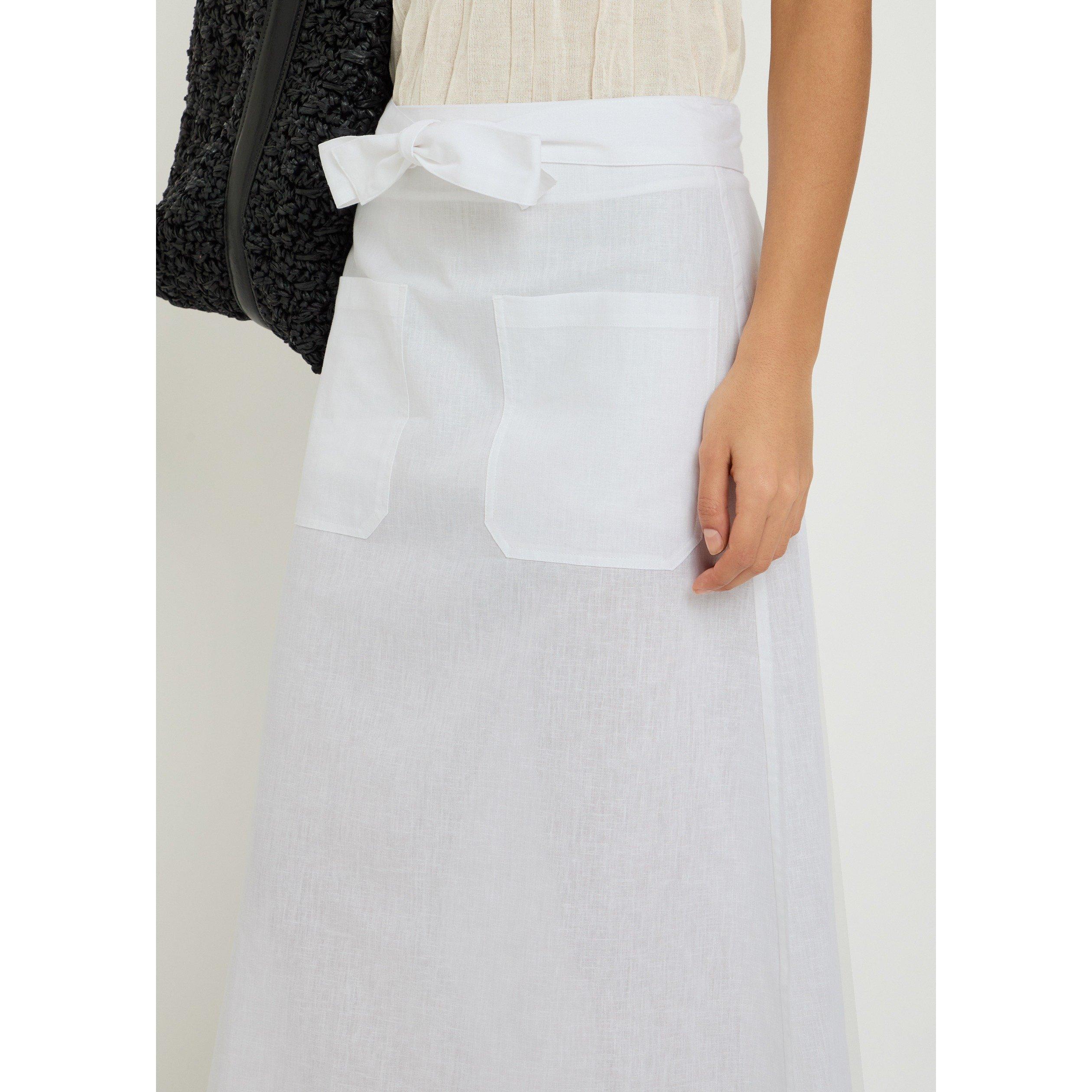WHITE - Toteme - Women's Tie Waist Cotton-Linen A-Line Skirt - 4