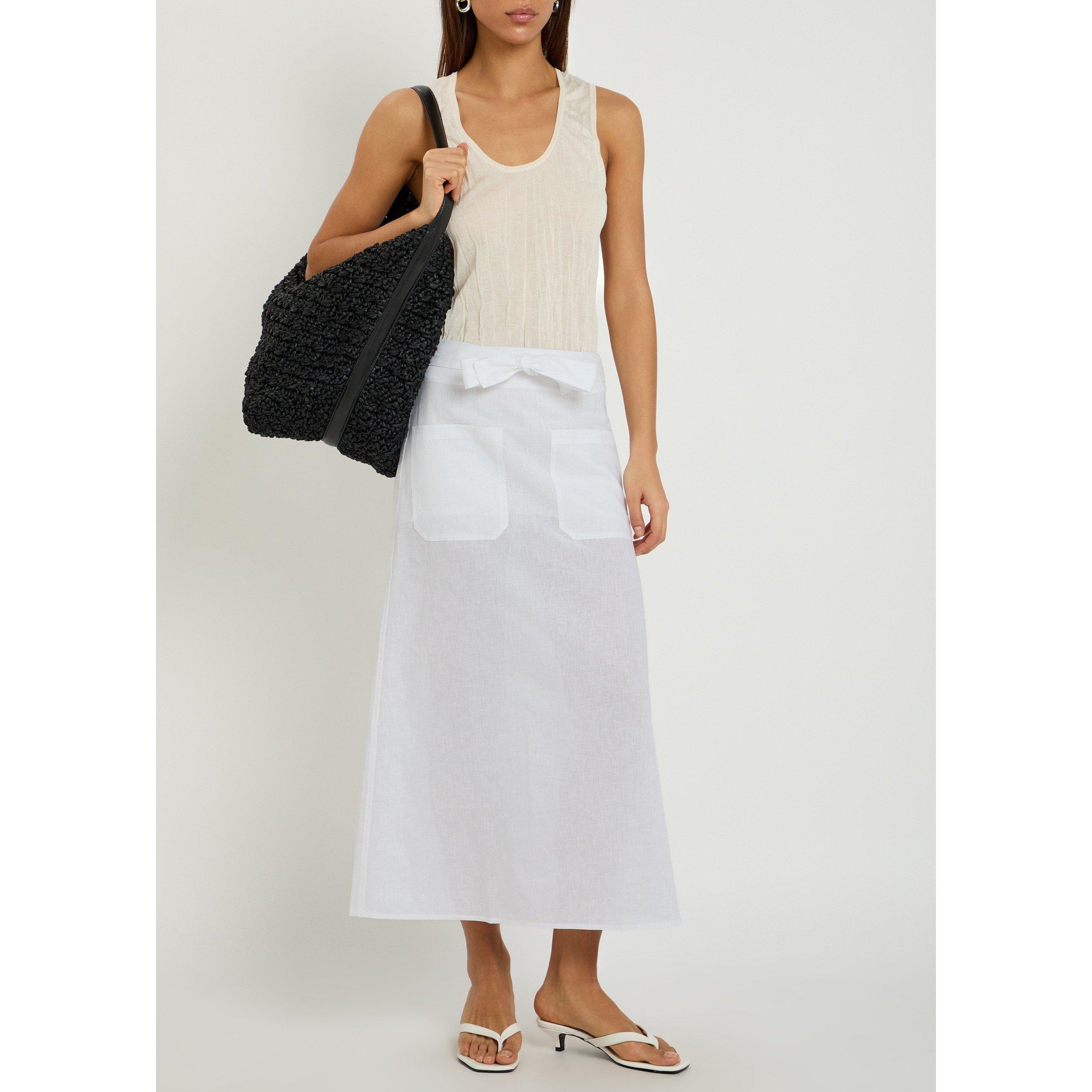 WHITE - Toteme - Women's Tie Waist Cotton-Linen A-Line Skirt - 5