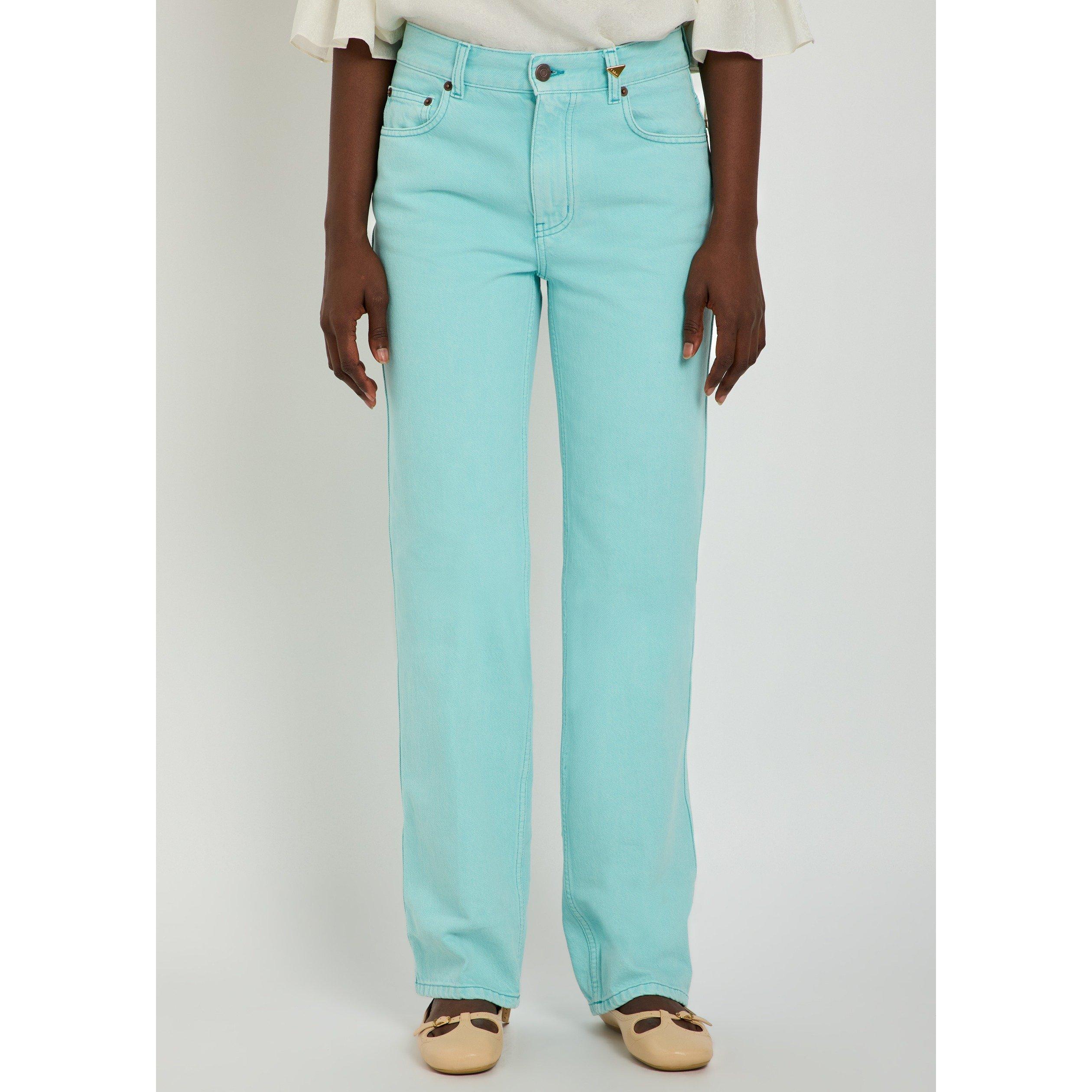 TURQUOISE - Chloe - Women's High-Waisted Cotton Straight Leg Jeans - 2