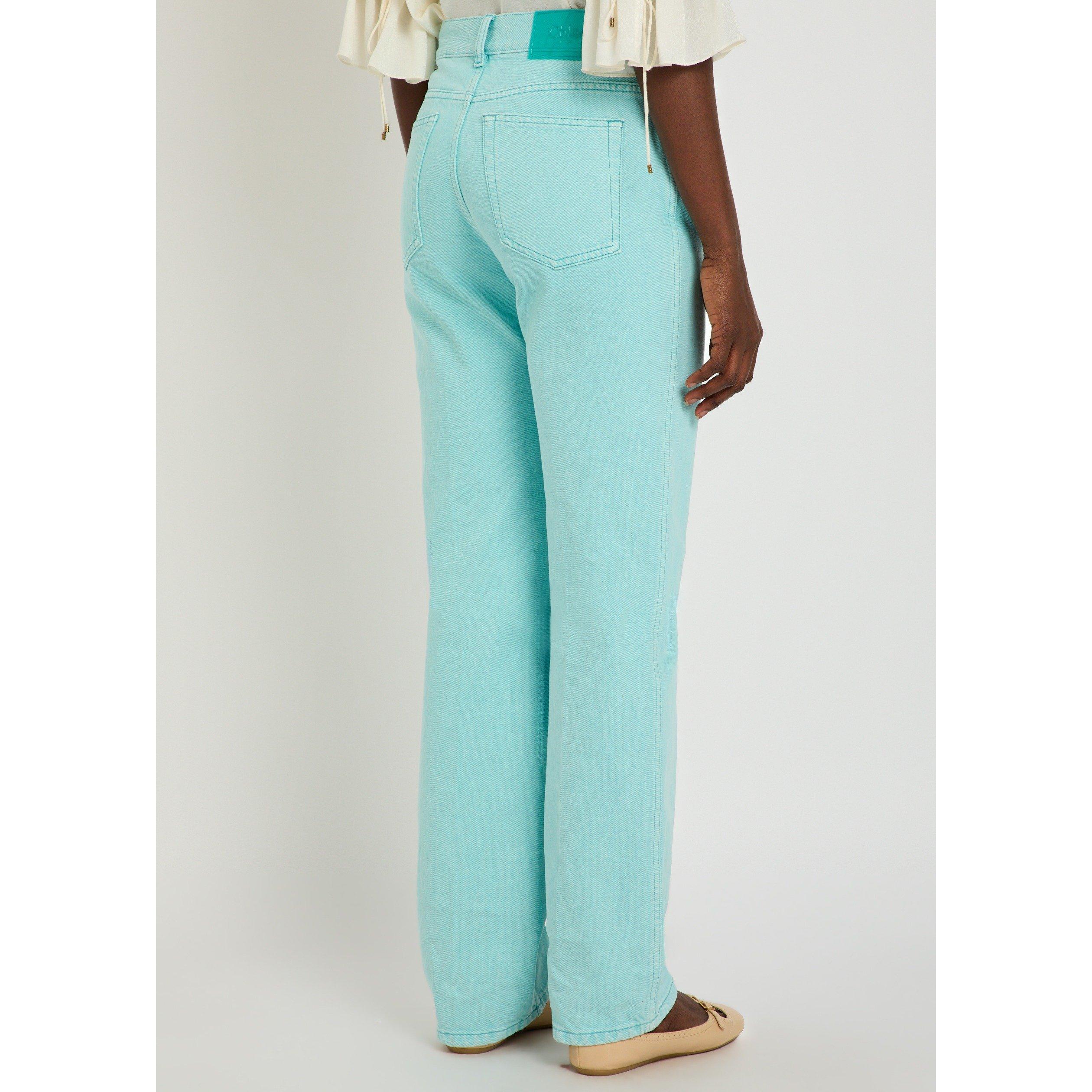TURQUOISE - Chloe - Women's High-Waisted Cotton Straight Leg Jeans - 3