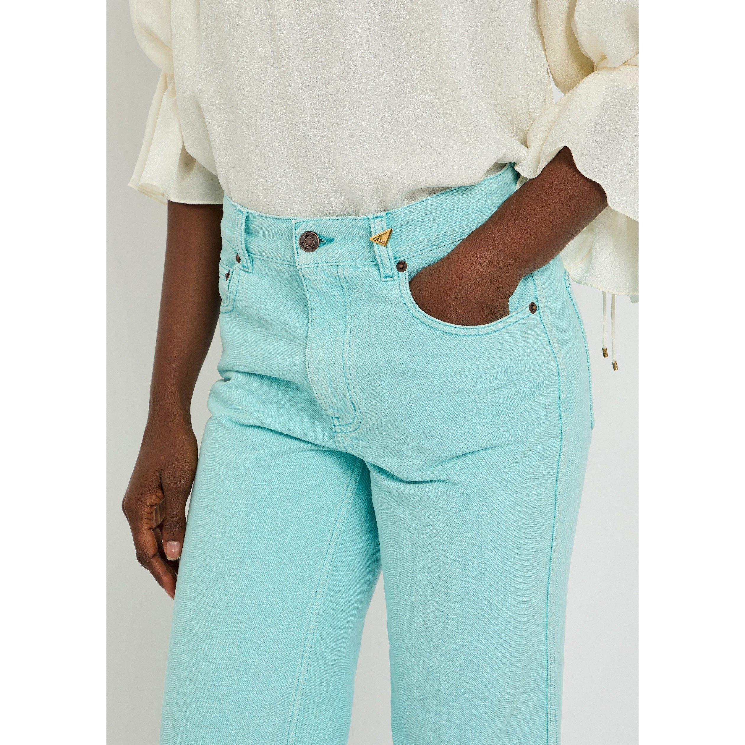 TURQUOISE - Chloe - Women's High-Waisted Cotton Straight Leg Jeans - 4