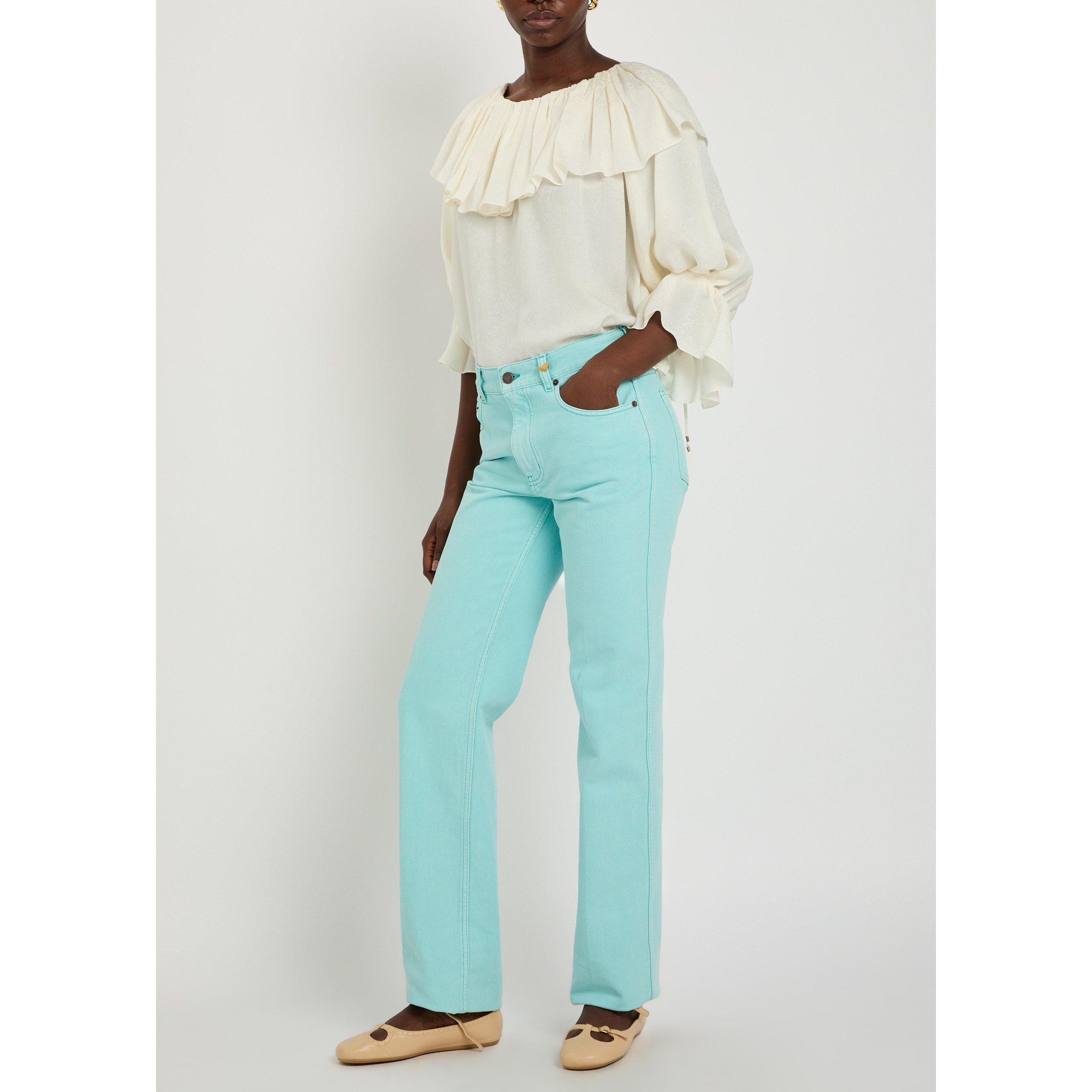 TURQUOISE - Chloe - Women's High-Waisted Cotton Straight Leg Jeans - 5