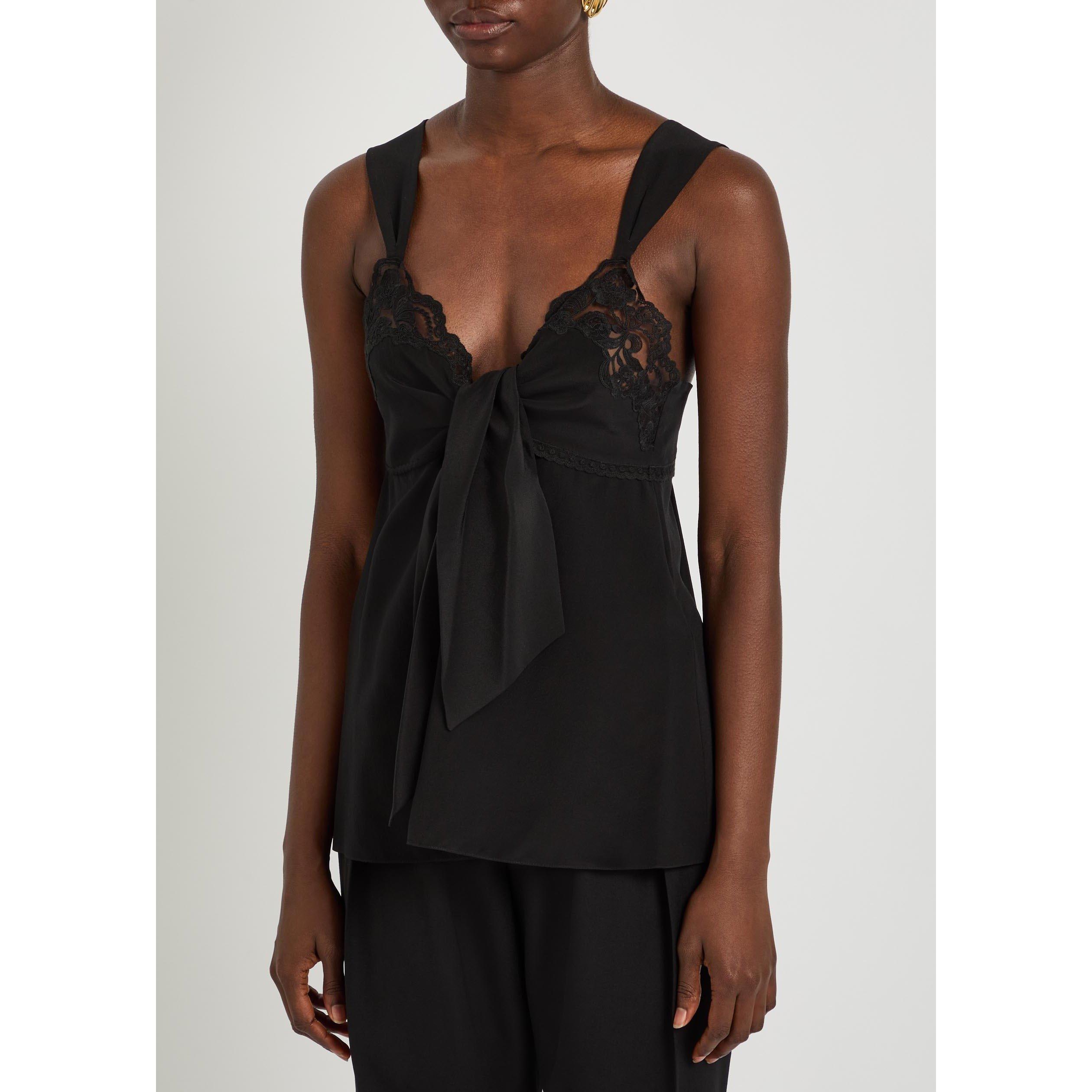 BLACK - Chloe - Women's Silk V-Neck Lace Cami Top - 2