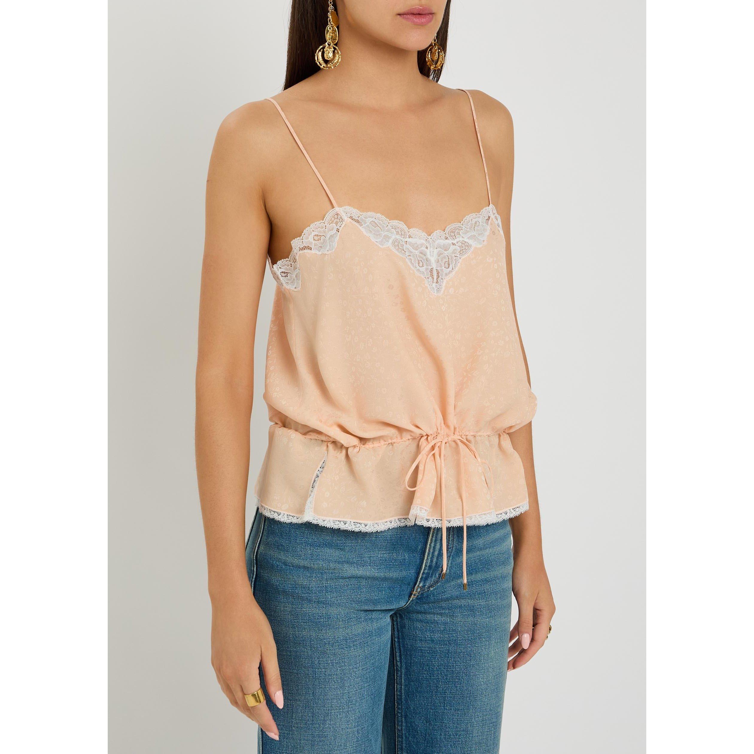 LIGHT PINK - Chloe - Women's Silk Floral Square Neck Cami Vest - 2