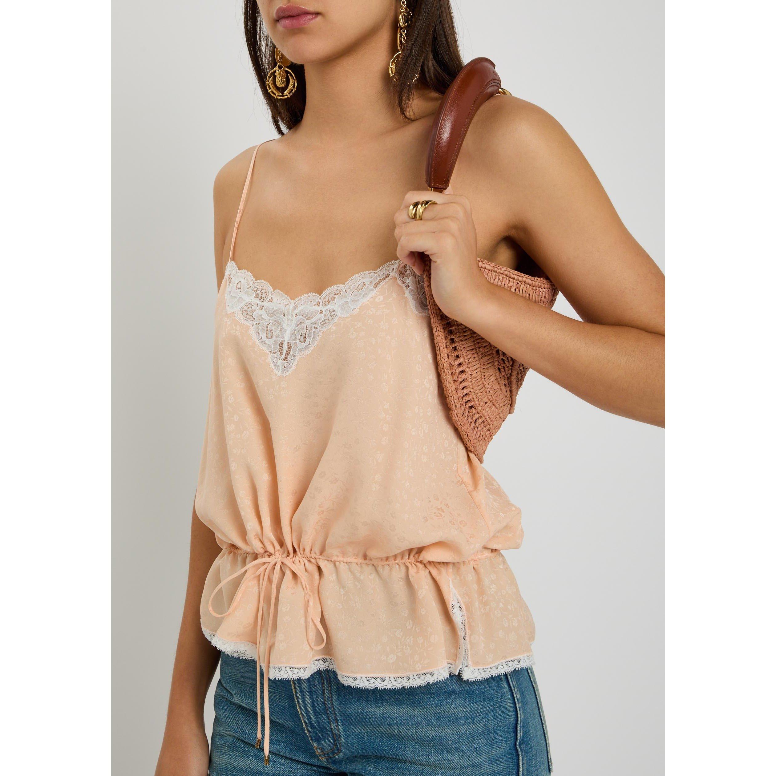 LIGHT PINK - Chloe - Women's Silk Floral Square Neck Cami Vest - 4