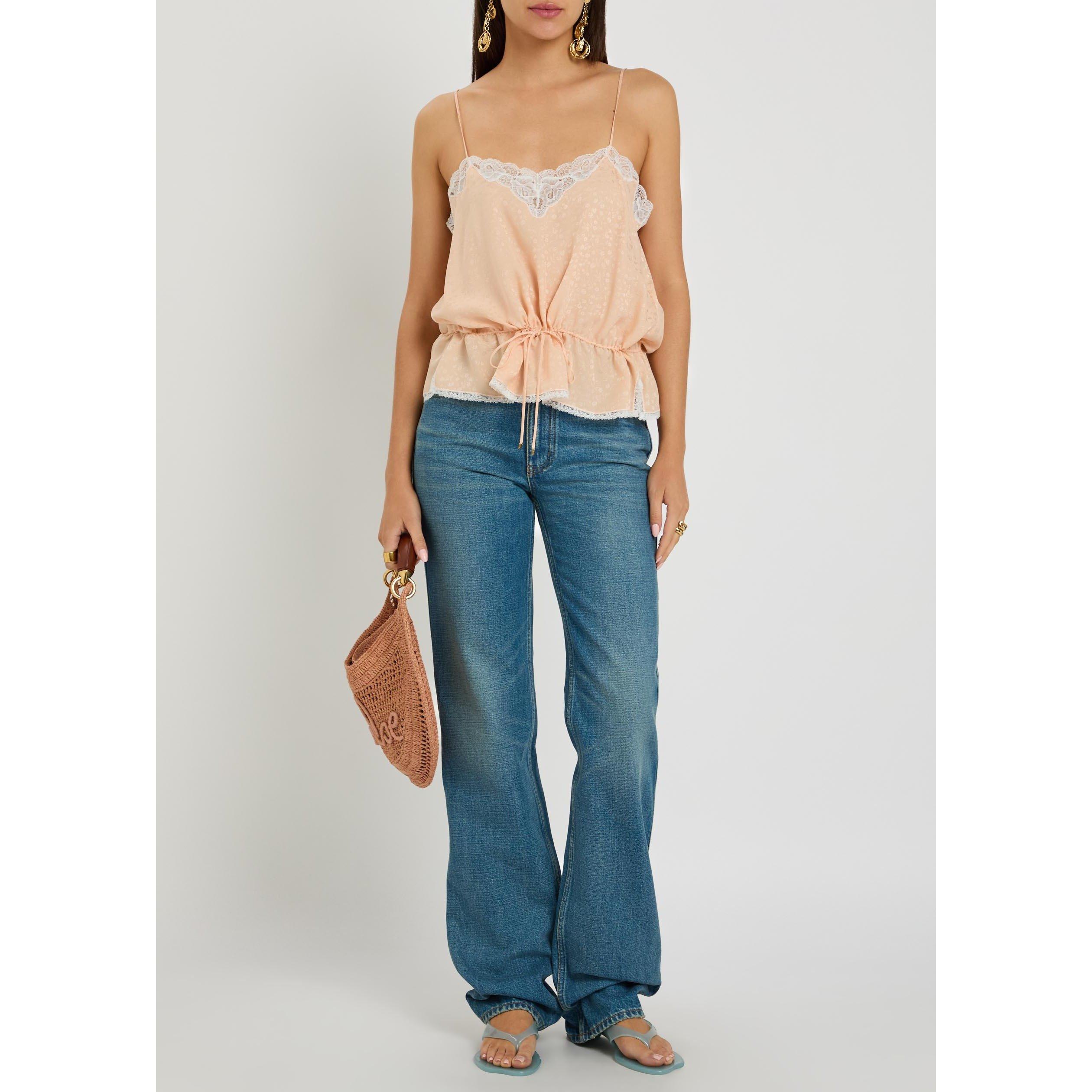 LIGHT PINK - Chloe - Women's Silk Floral Square Neck Cami Vest - 5