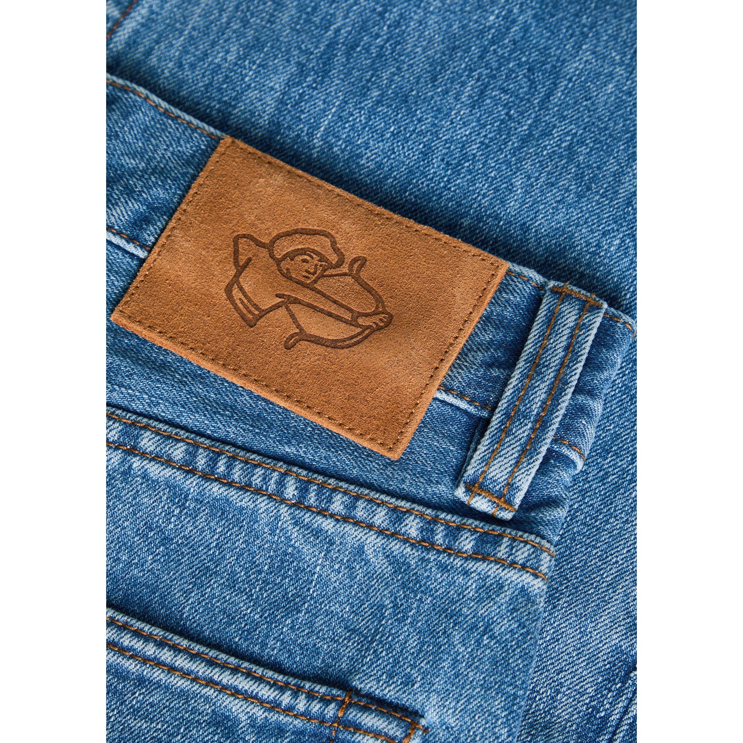 BLUE - Drakes - Men's Stone Wash Cotton Straight Leg Jeans - 4