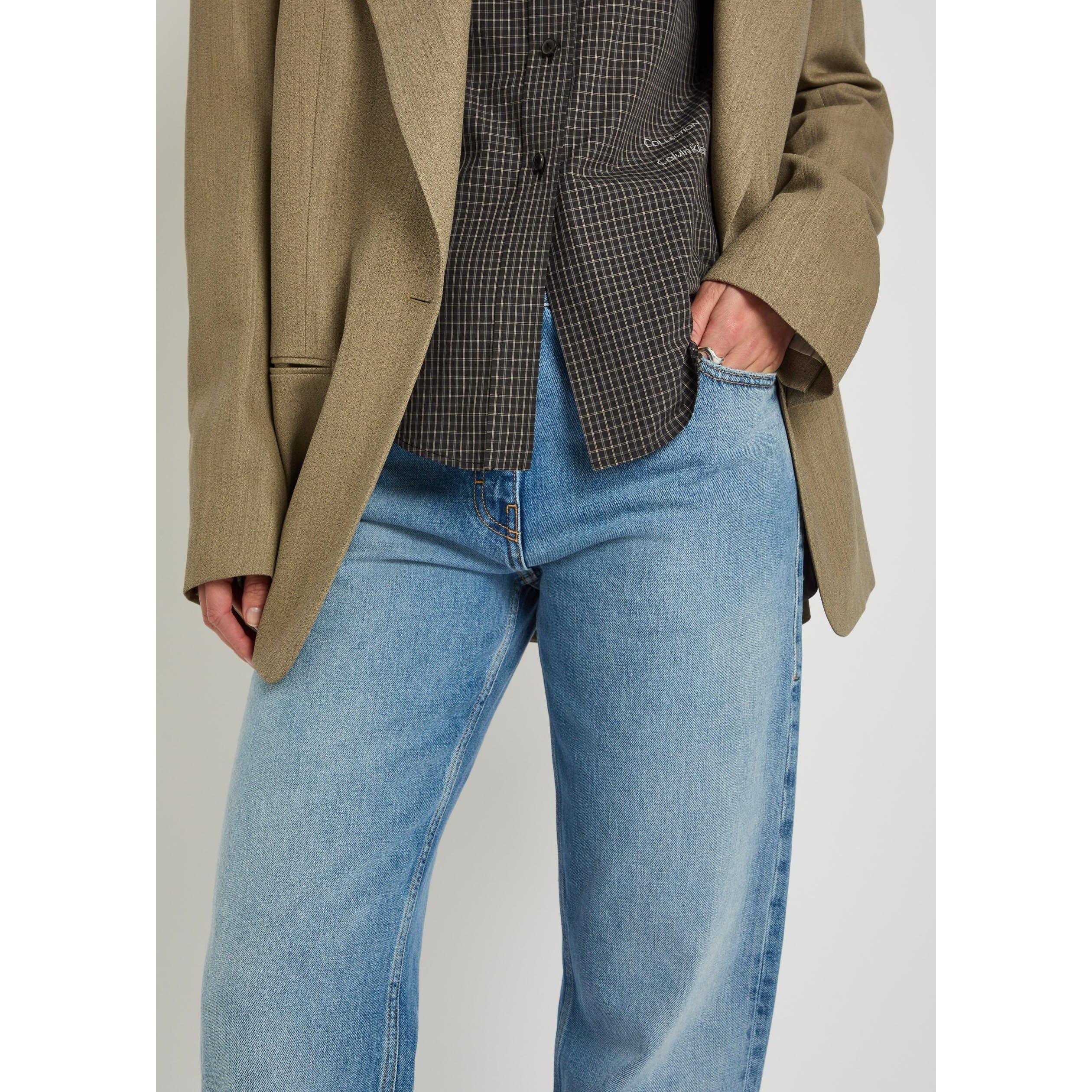 LIGHT BLUE - Calvin Klein - Women's Cotton Distressed Straight Leg Mid-Rise Jeans - 4