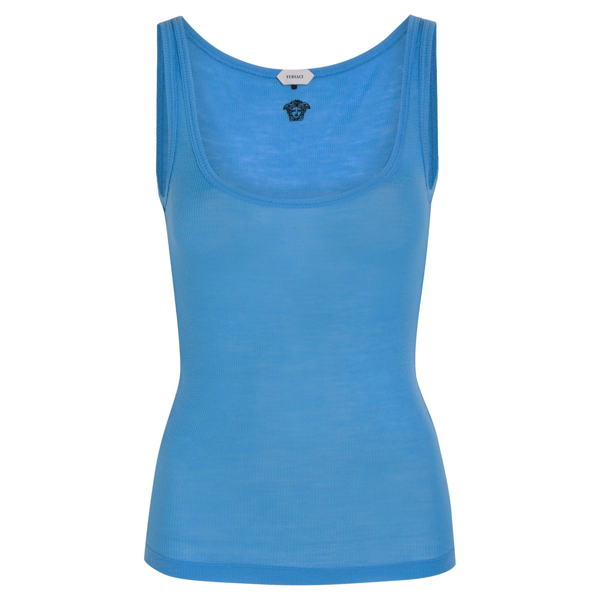BLUE - Versace - TANK TOP RIB WITH MEDUSA EMBRO - 1