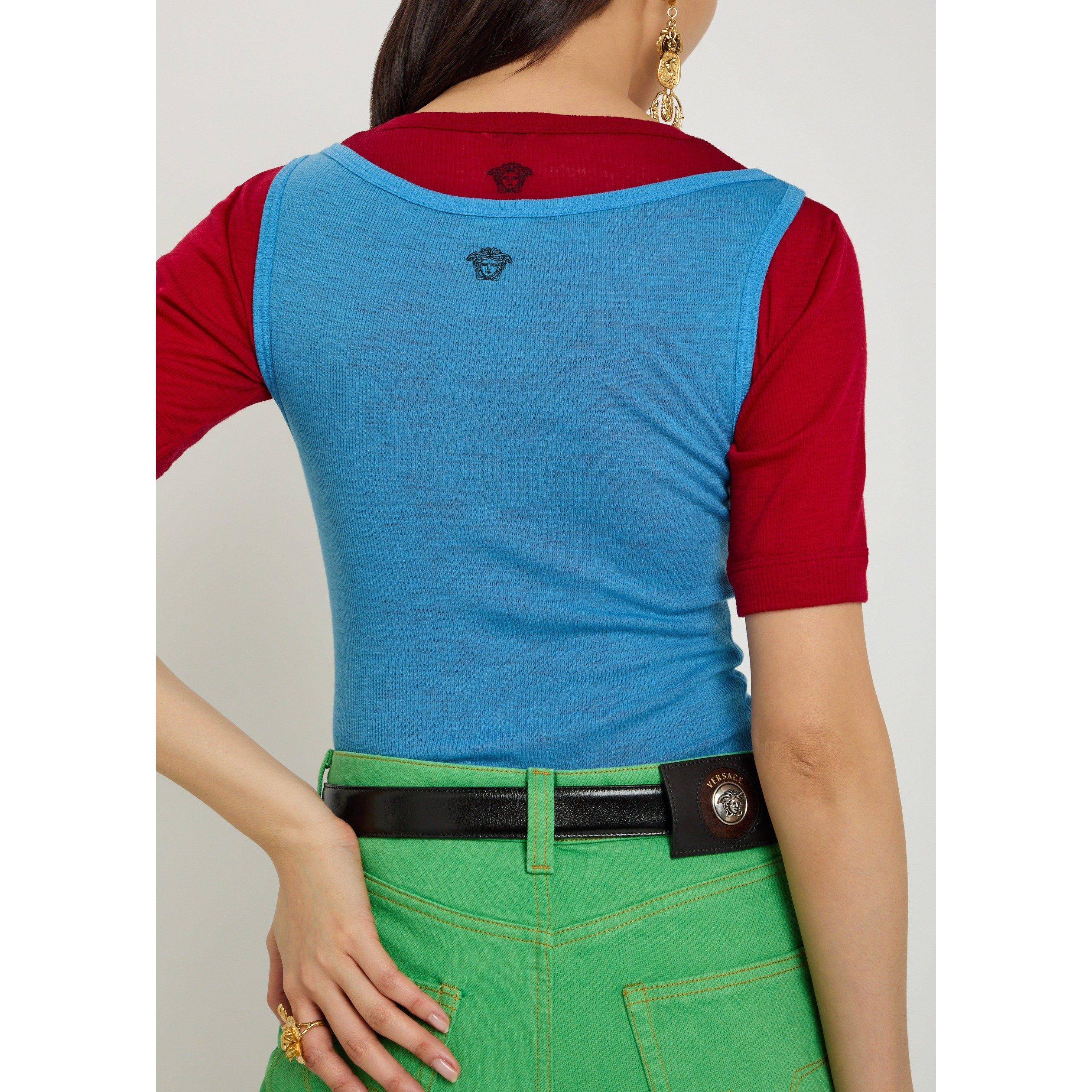 BLUE - Versace - TANK TOP RIB WITH MEDUSA EMBRO - 4