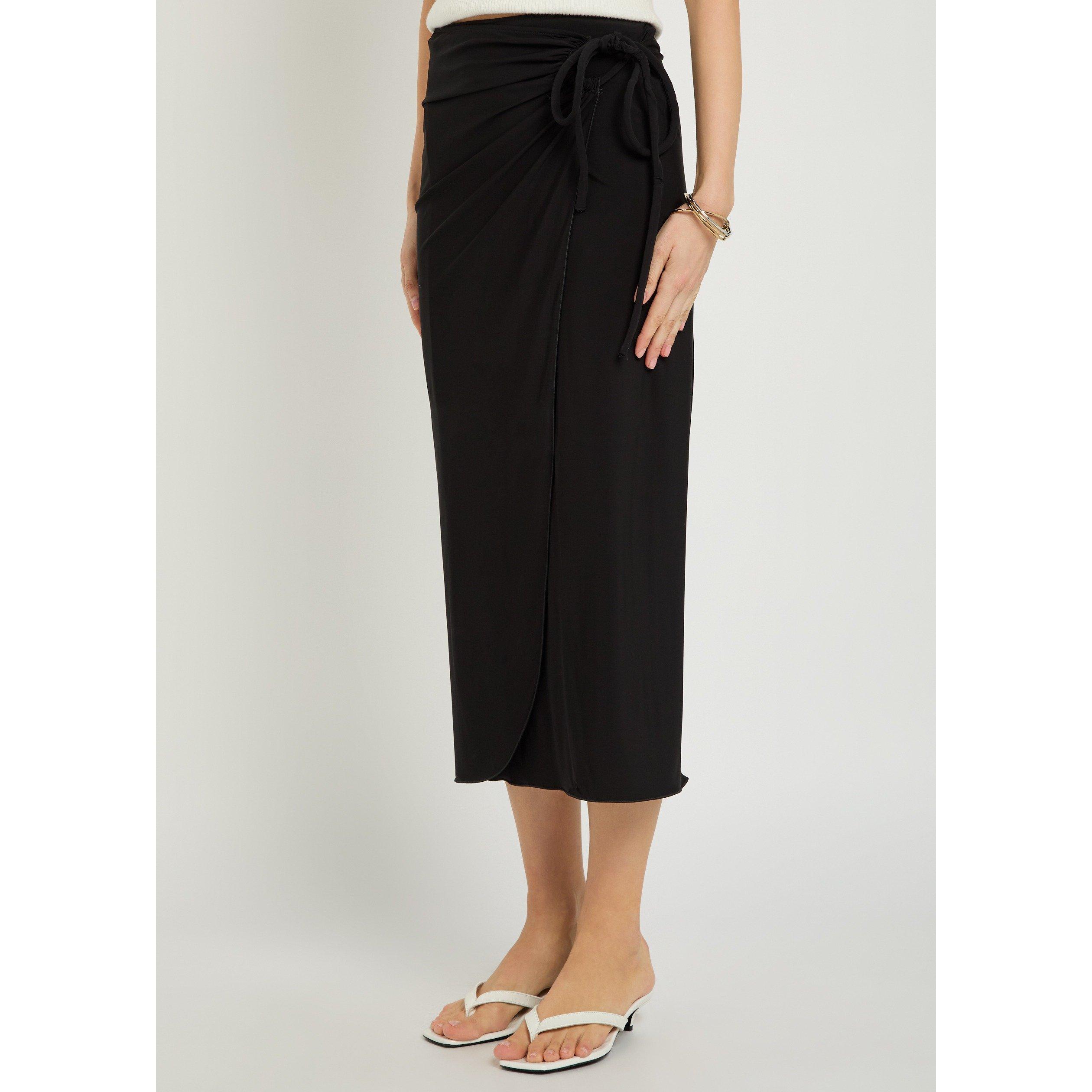 BLACK - Max Mara - Women's Viscose Ruched Midi Wrap Skirt - 2