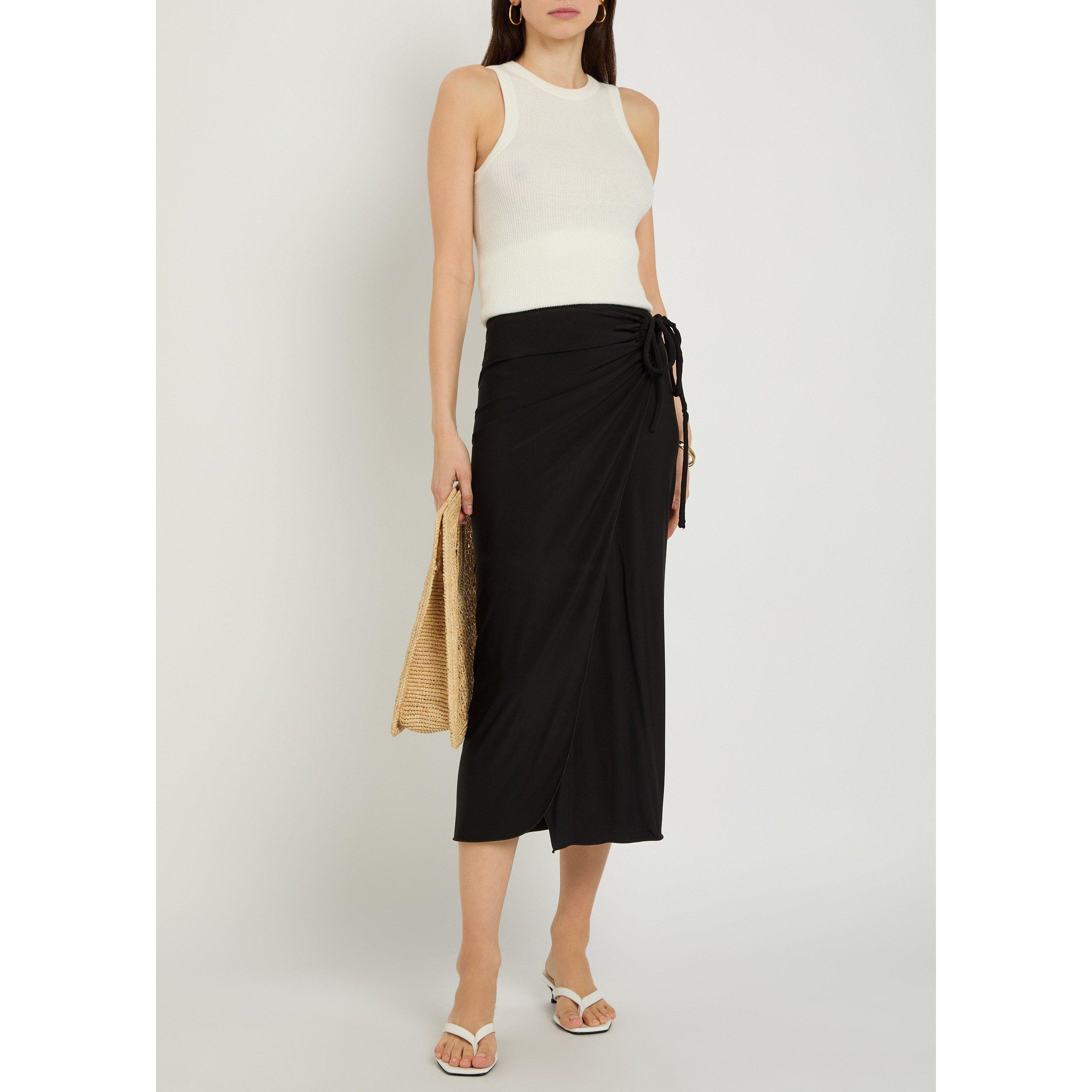 BLACK - Max Mara - Women's Viscose Ruched Midi Wrap Skirt - 5