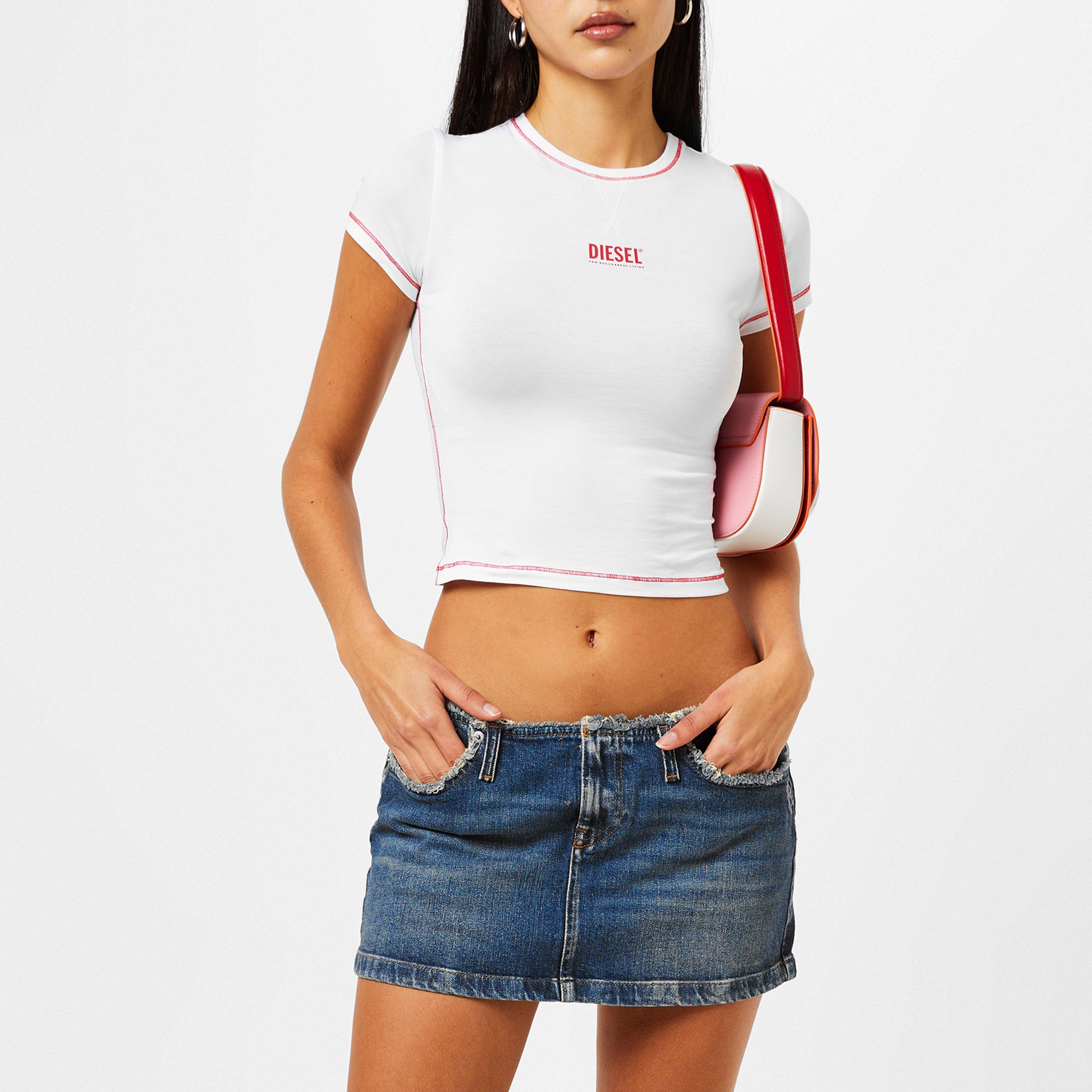 White - Diesel - Uftee-Maddie Crop T-Shirt Womens - 3