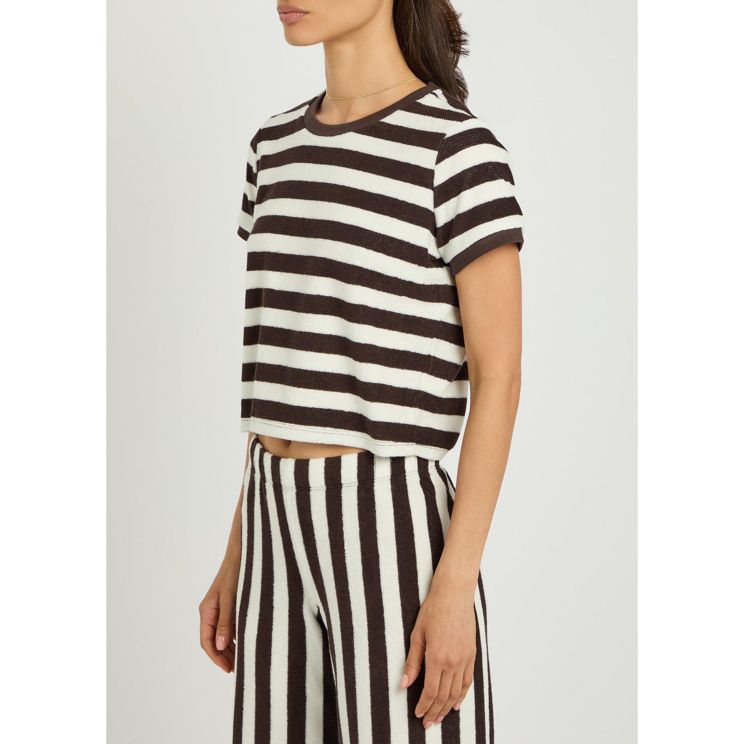 BROWN AND OTHER - Suzie Kondi - Women's Carpi Striped Cotton Oversized-Fit Cropped T-Shirt - 2