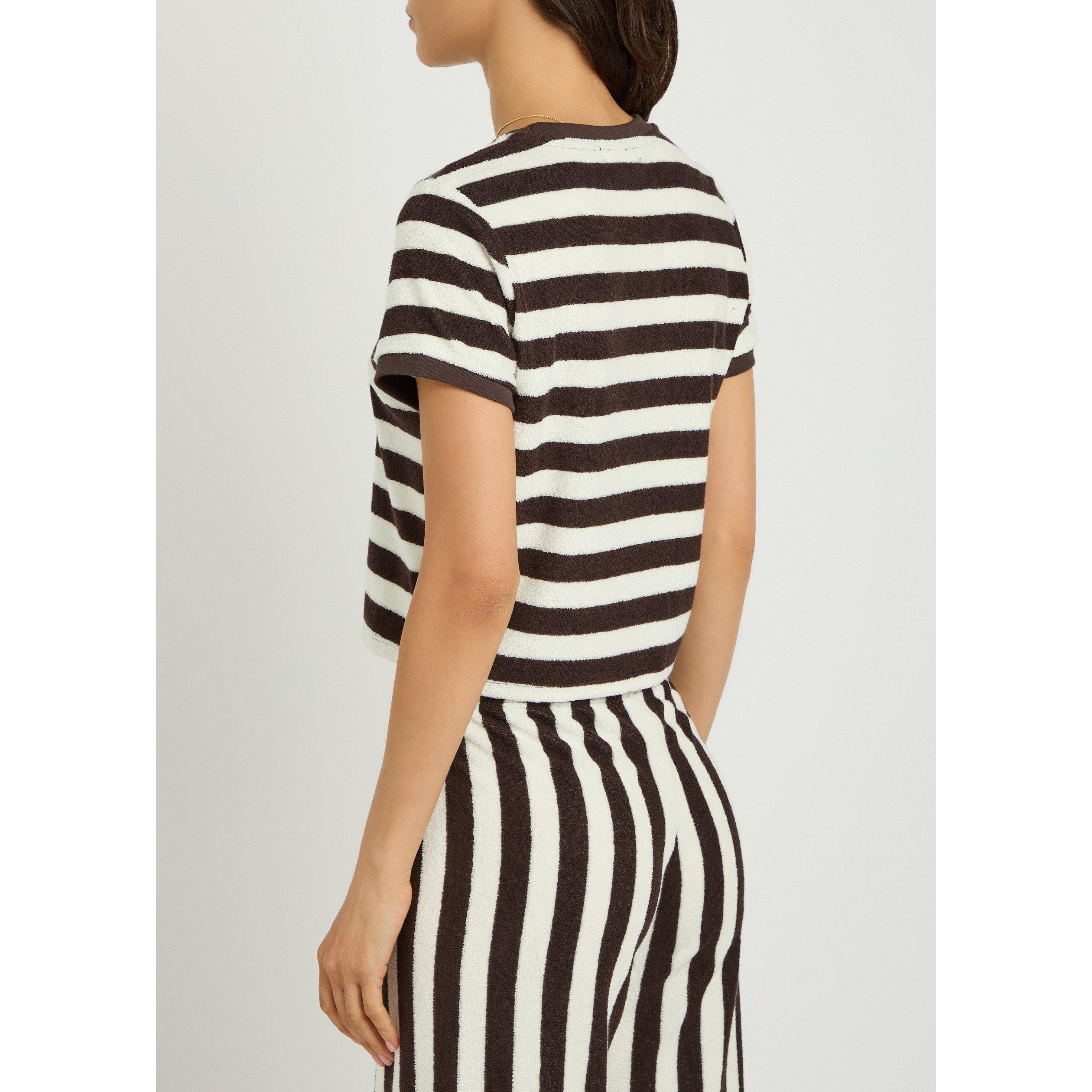 BROWN AND OTHER - Suzie Kondi - Women's Carpi Striped Cotton Oversized-Fit Cropped T-Shirt - 3