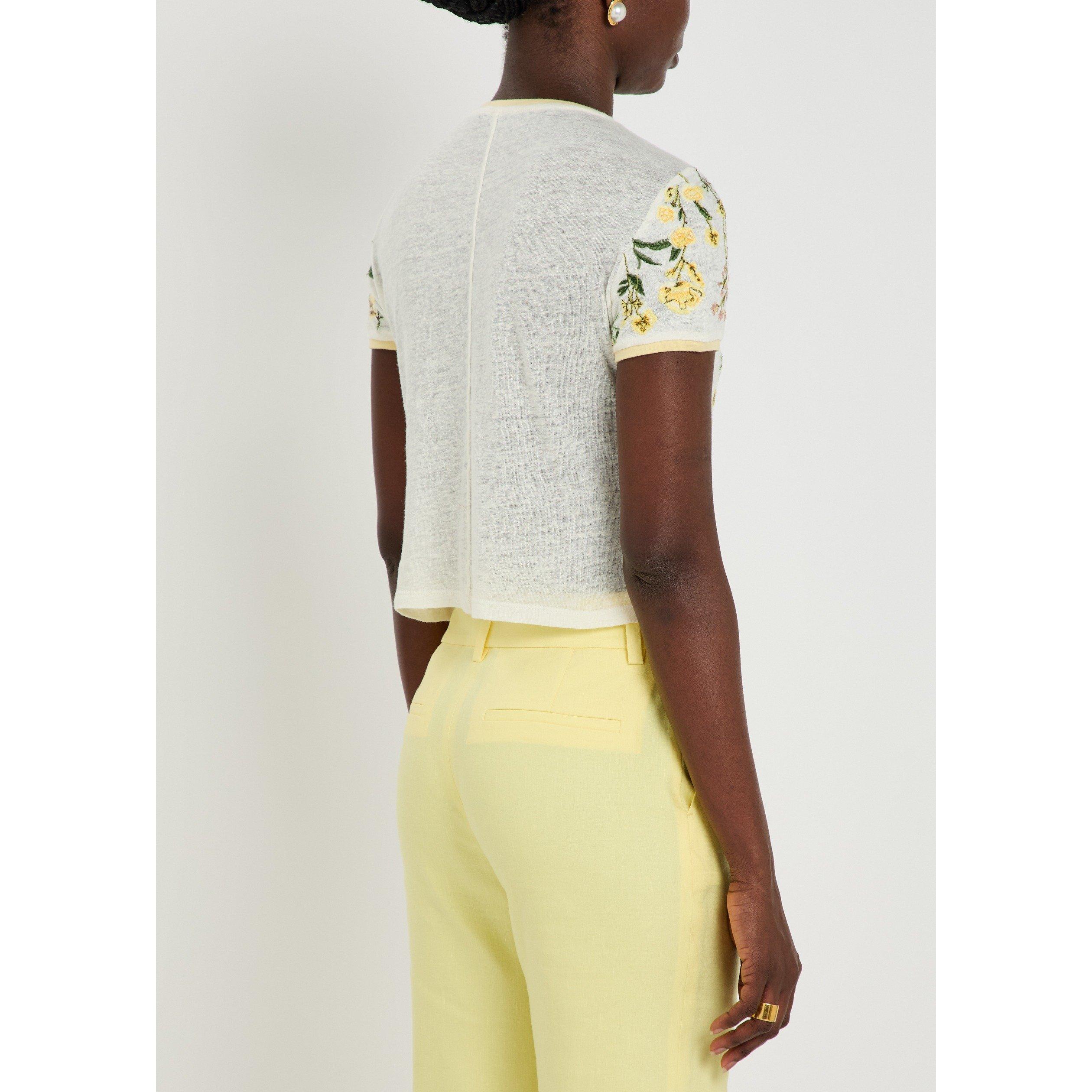 MULTICOLOURED - Alice And Olivia - Women's Cindy Embroidered Linen Slim-Fit Cropped T-Shirt - 3