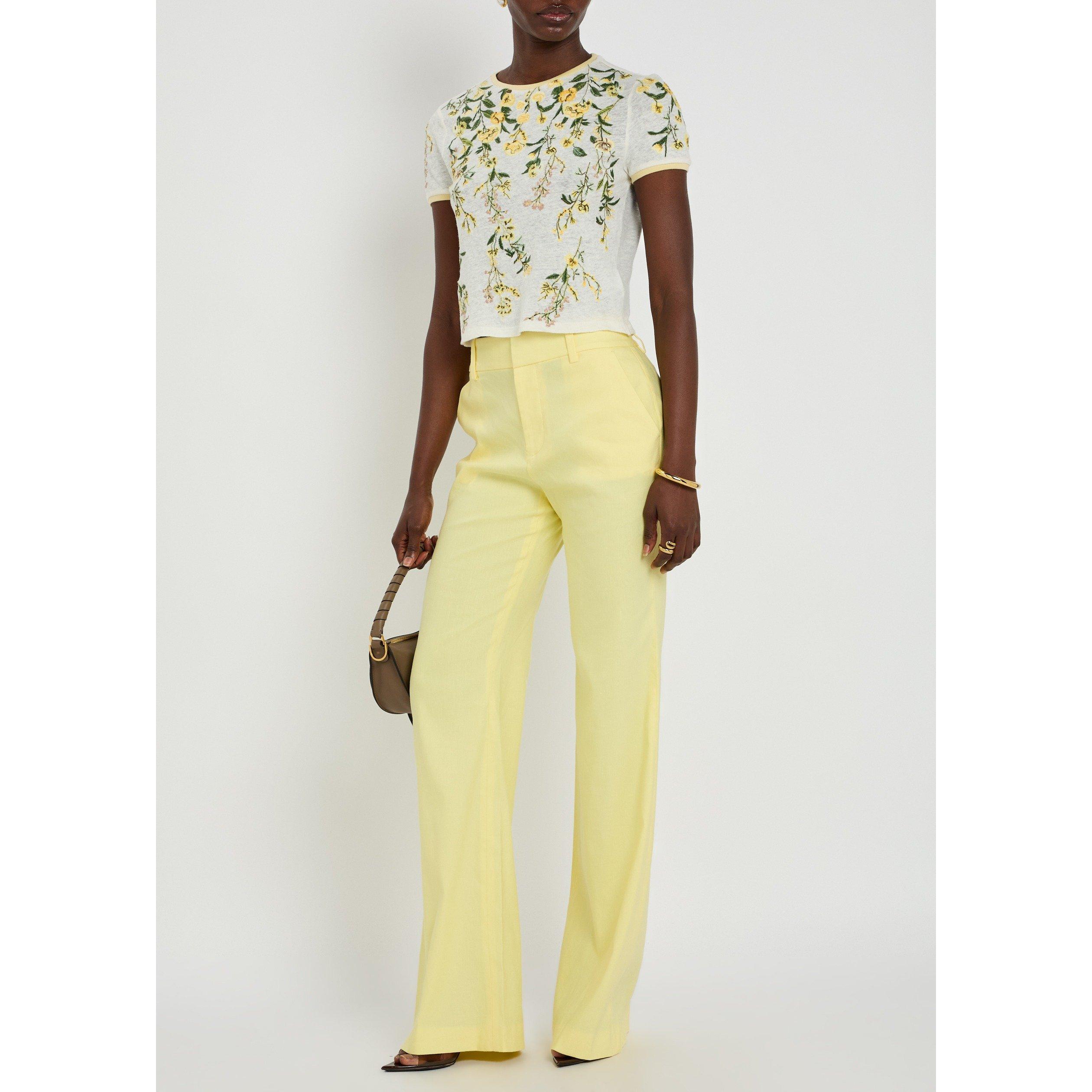MULTICOLOURED - Alice And Olivia - Women's Cindy Embroidered Linen Slim-Fit Cropped T-Shirt - 5
