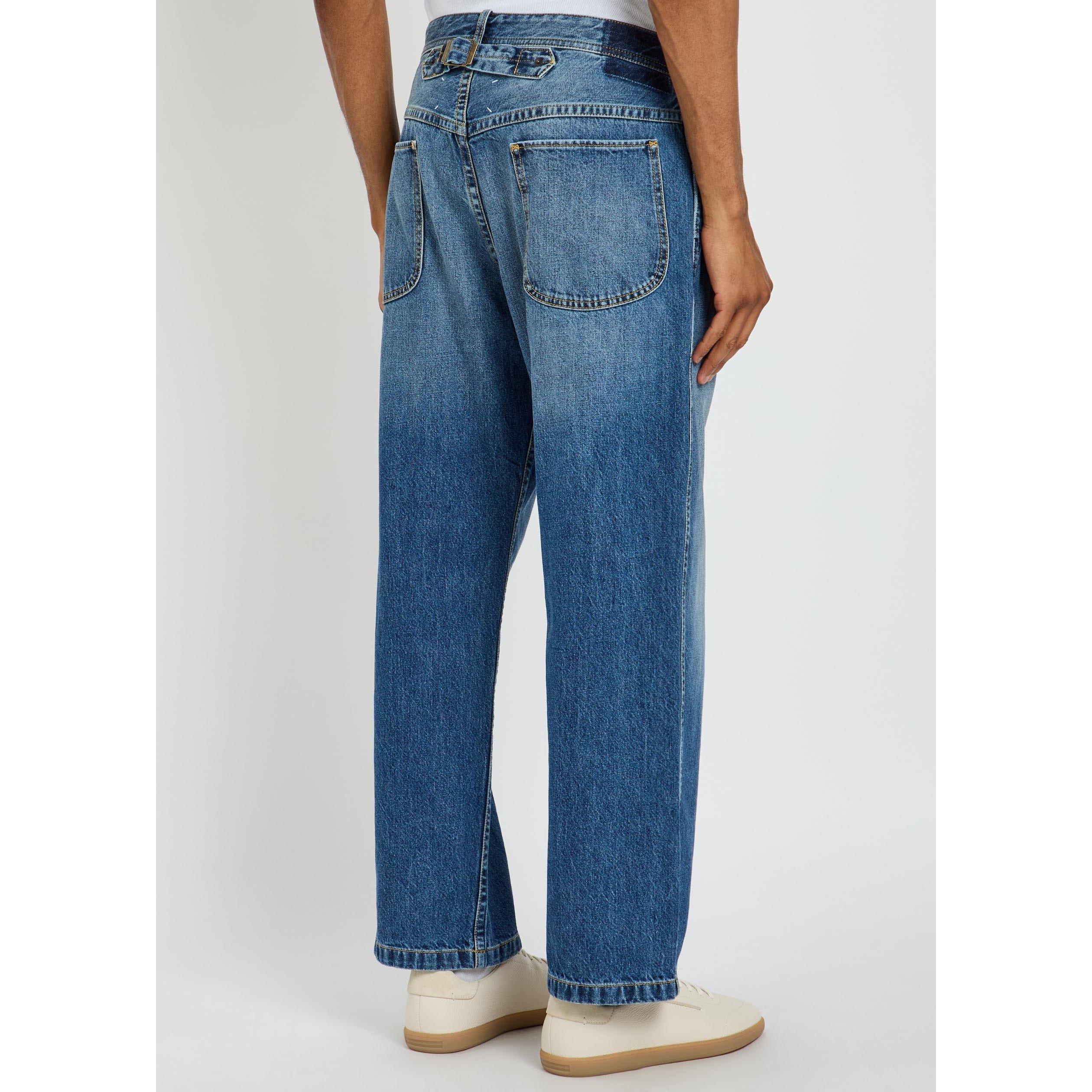 BLUE - Maison Margiela - Men's Tape Detail Cotton Straight Leg Jeans - 3