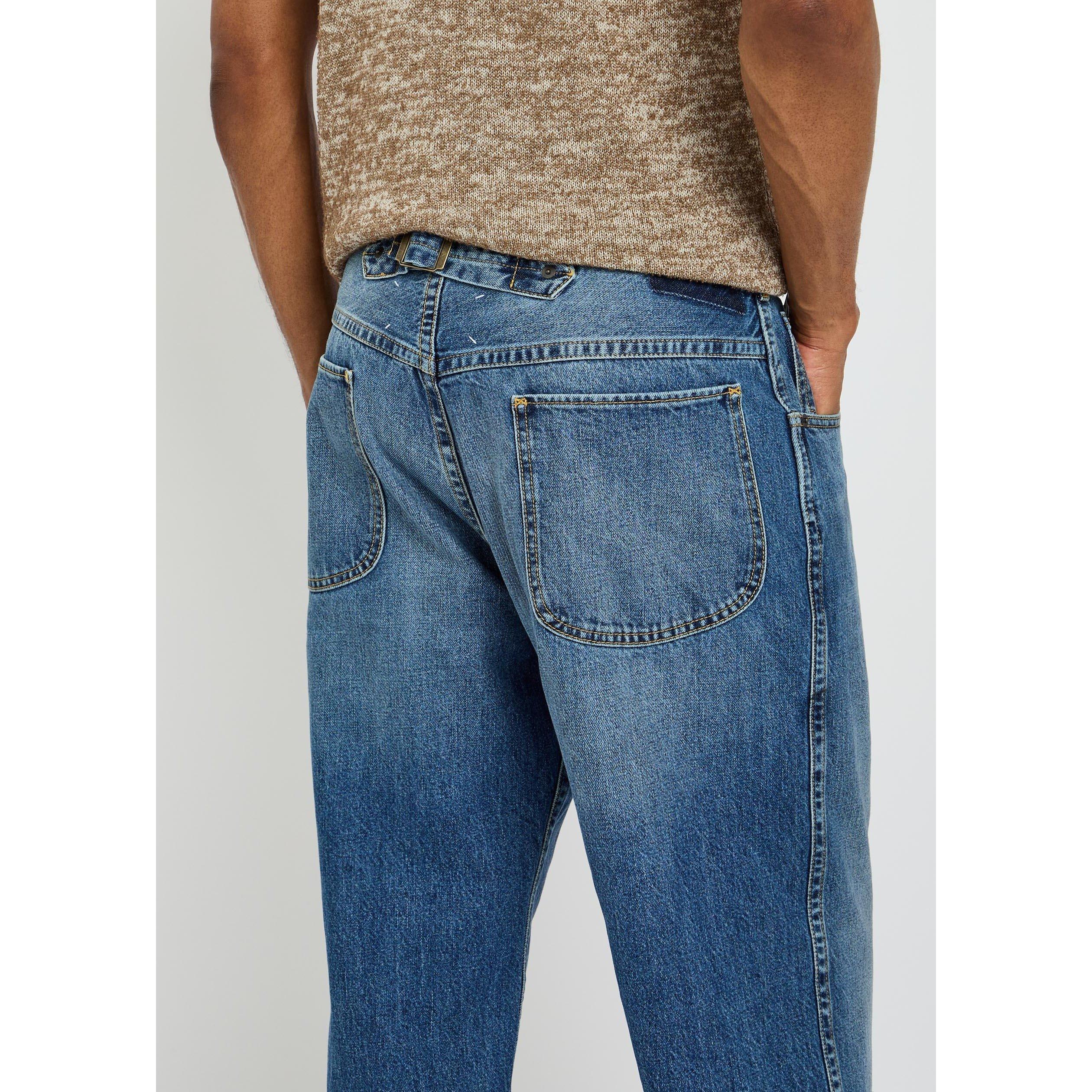 BLUE - Maison Margiela - Men's Tape Detail Cotton Straight Leg Jeans - 4
