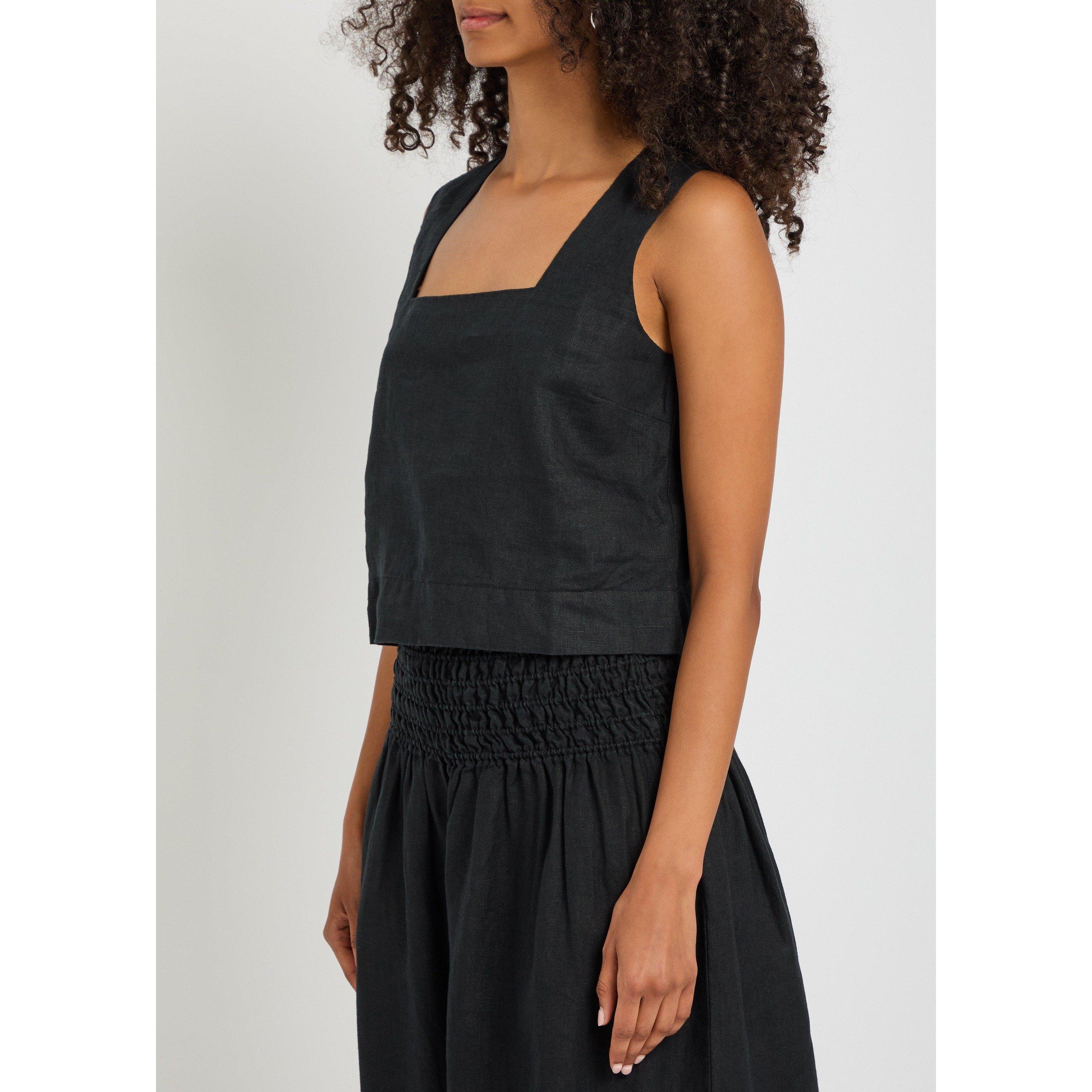BLACK - Rails - Women's Akira Linen Square Neck Cropped Top - 2