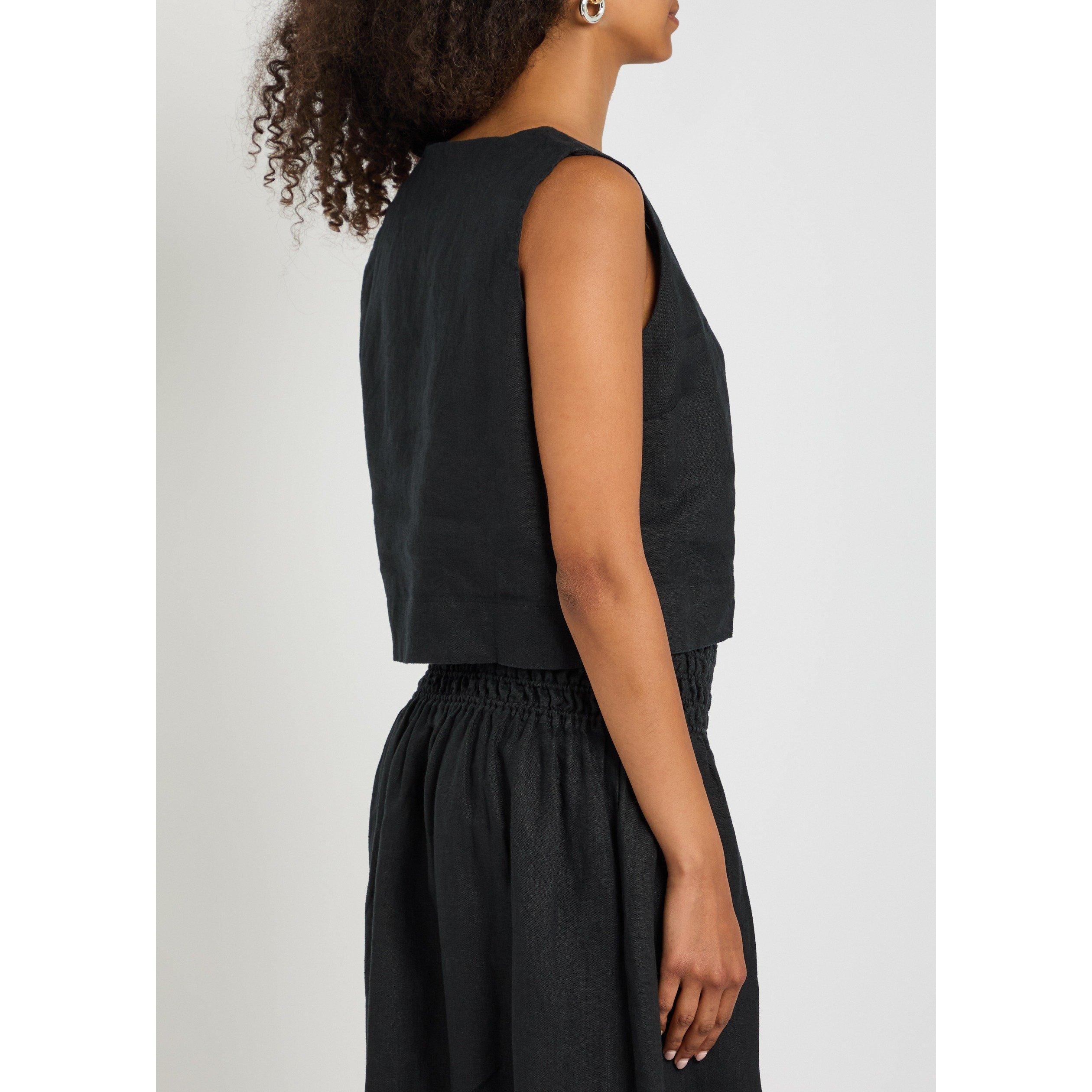 BLACK - Rails - Women's Akira Linen Square Neck Cropped Top - 3