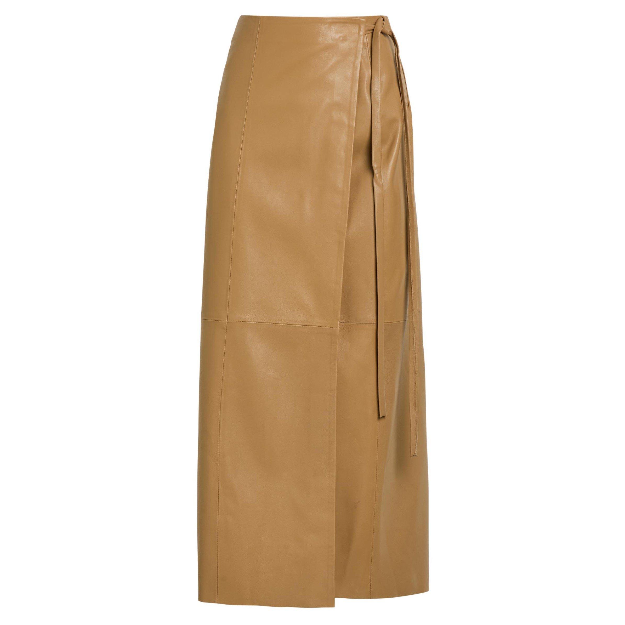 LIGHT BROWN - Nour Hammour - Women's Leather Wrap Skirt - 1