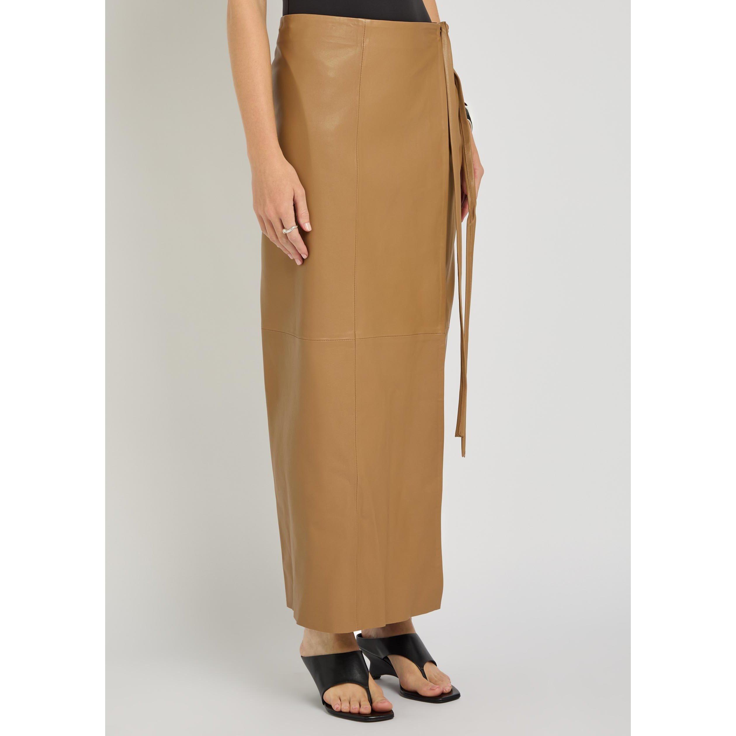 LIGHT BROWN - Nour Hammour - Women's Leather Wrap Skirt - 2