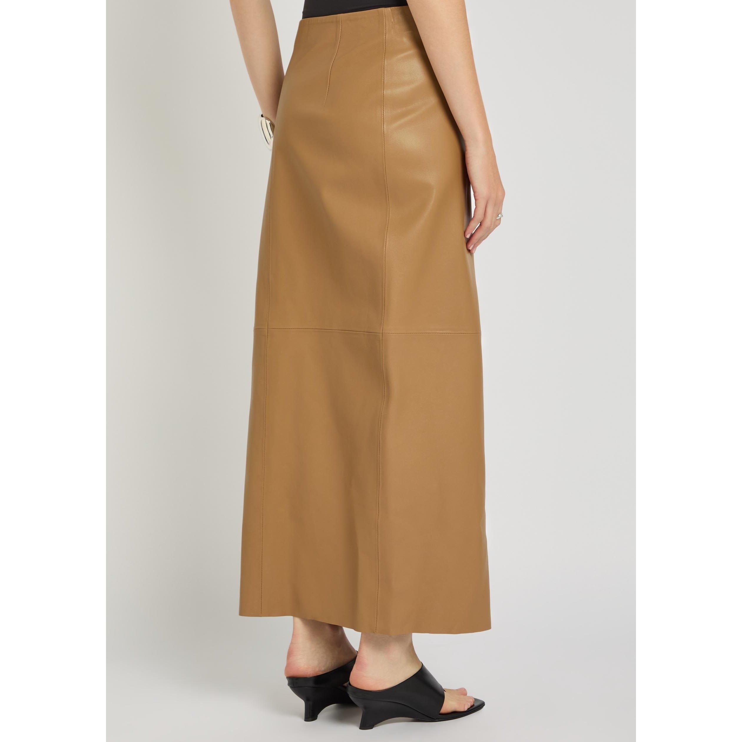 LIGHT BROWN - Nour Hammour - Women's Leather Wrap Skirt - 3