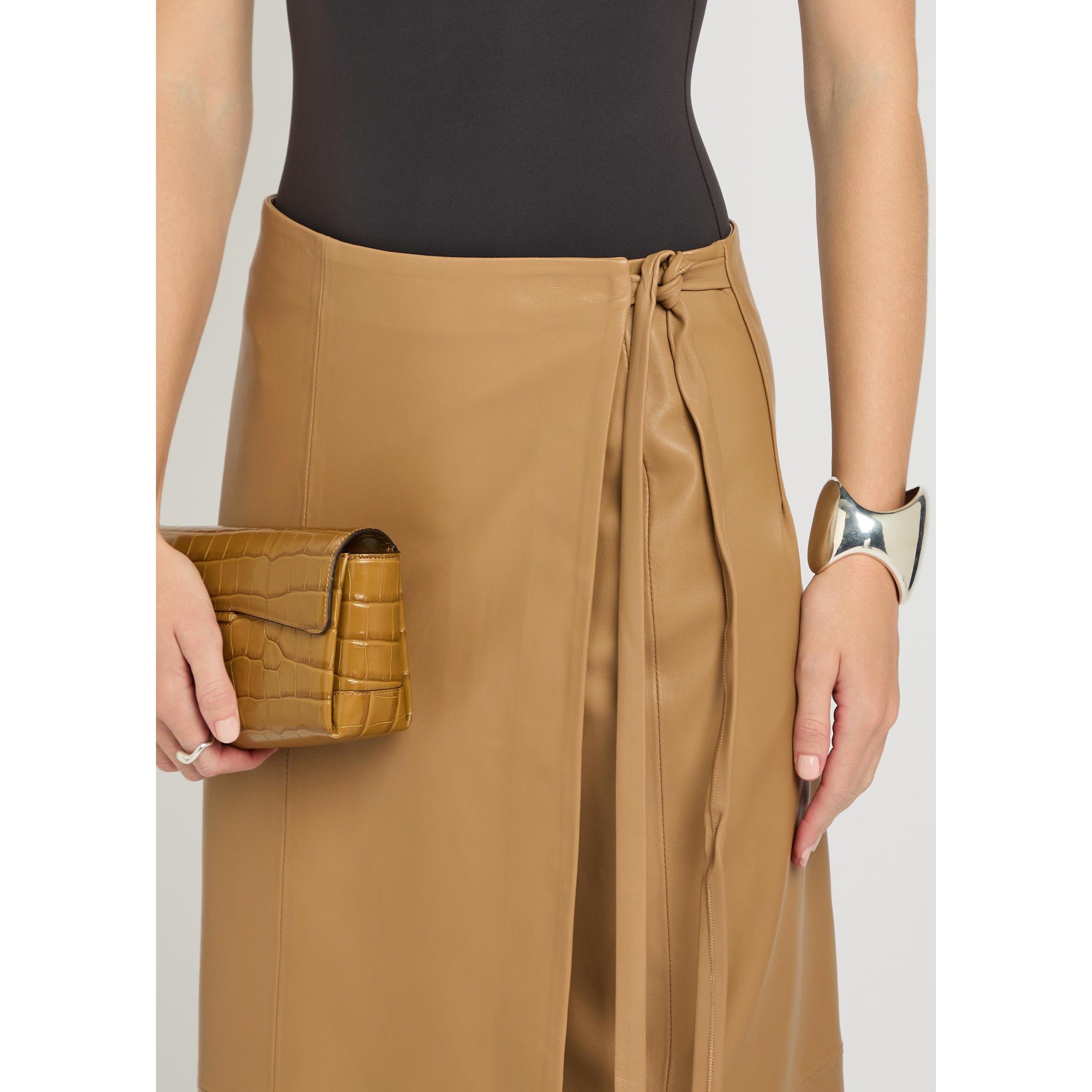 LIGHT BROWN - Nour Hammour - Women's Leather Wrap Skirt - 4