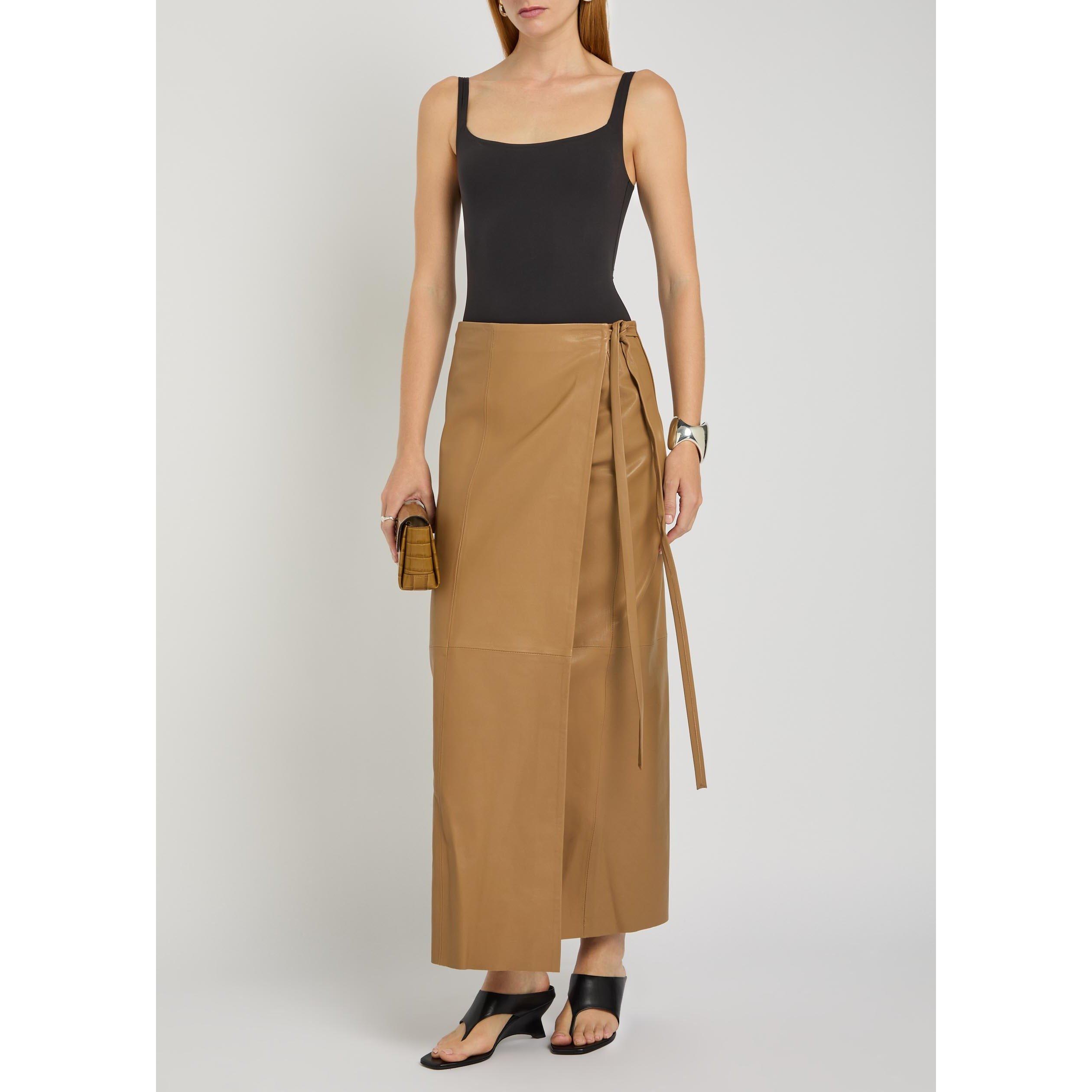 LIGHT BROWN - Nour Hammour - Women's Leather Wrap Skirt - 5