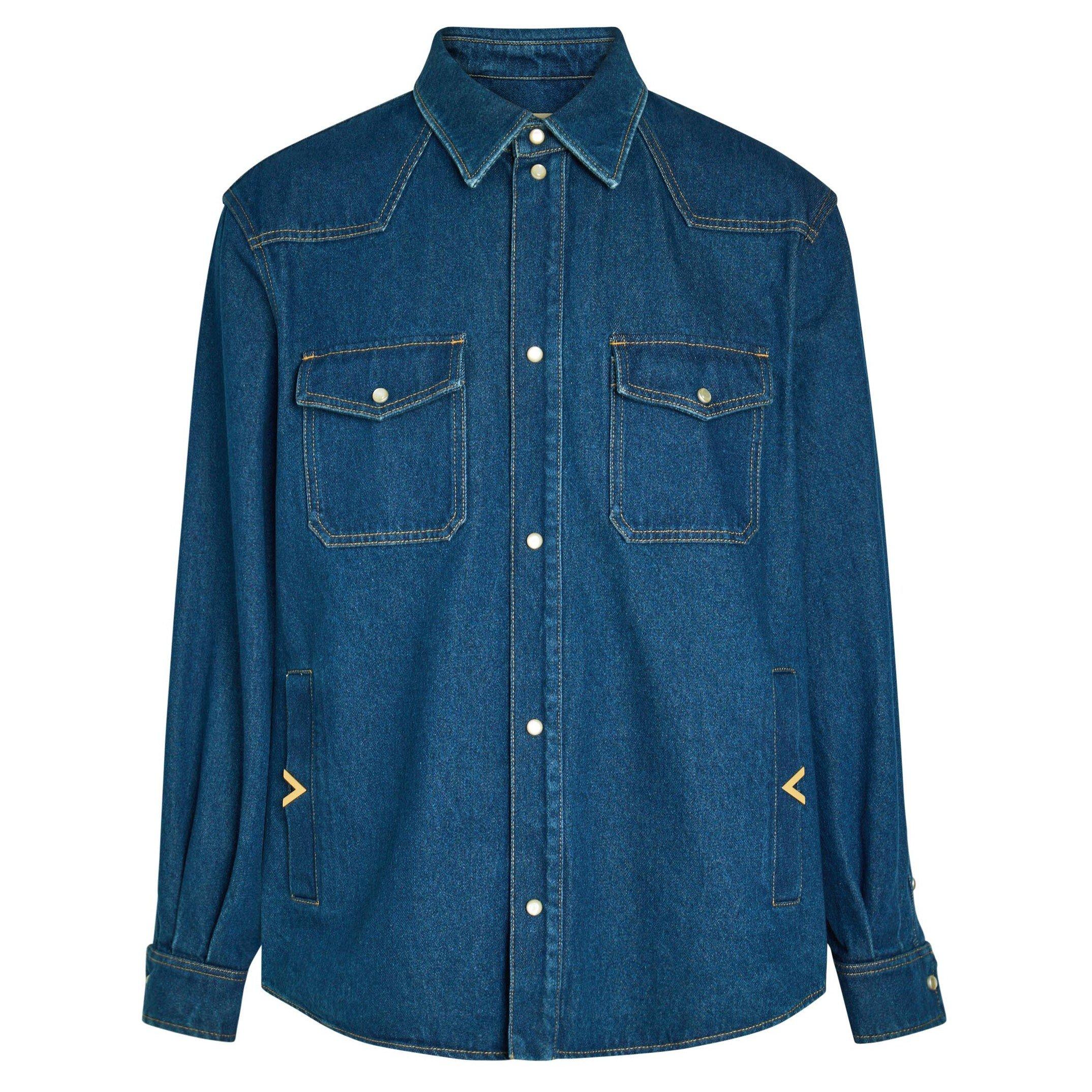 BLUE - Valentino - Men's Val Cotton Denim Shirt - 1
