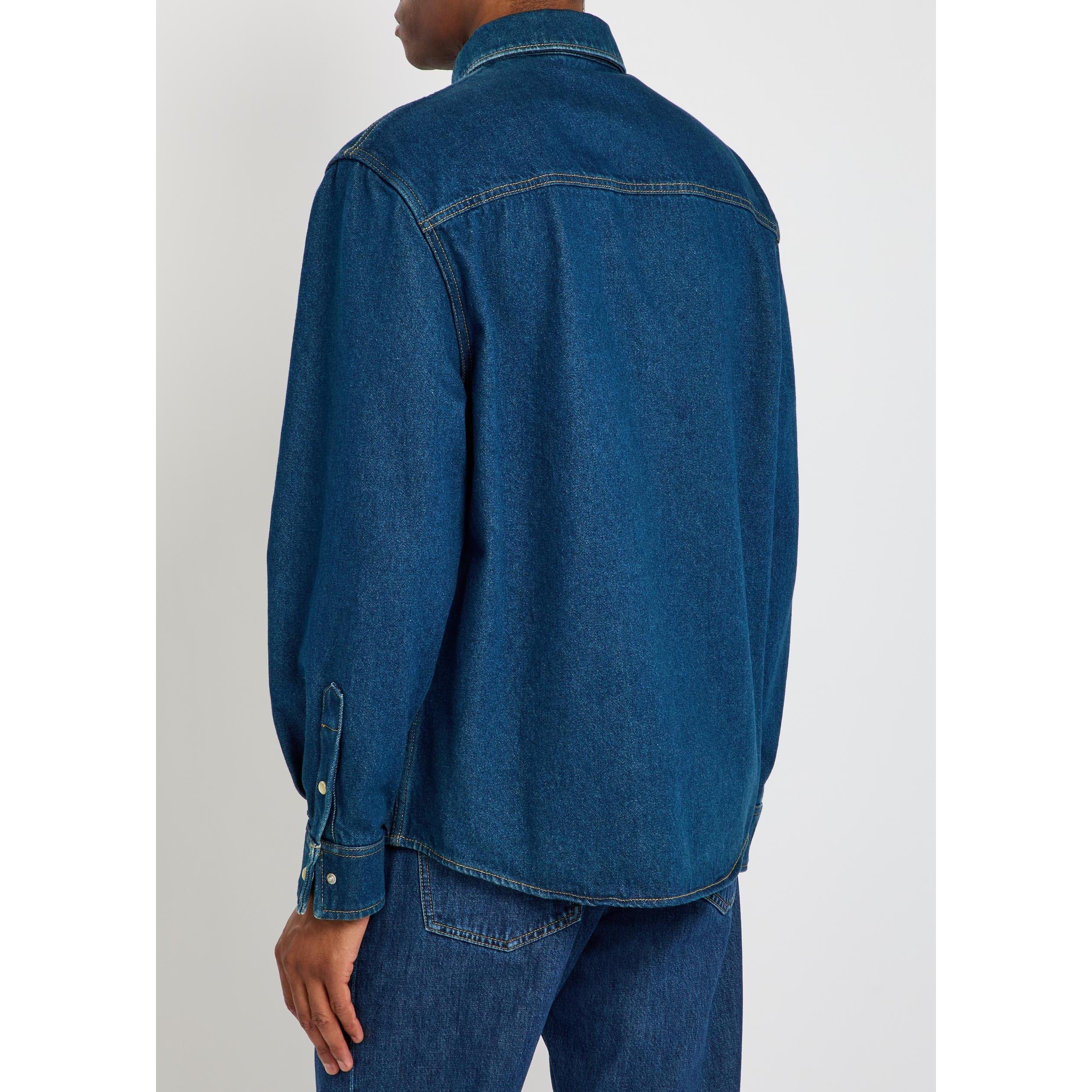 BLUE - Valentino - Men's Val Cotton Denim Shirt - 3