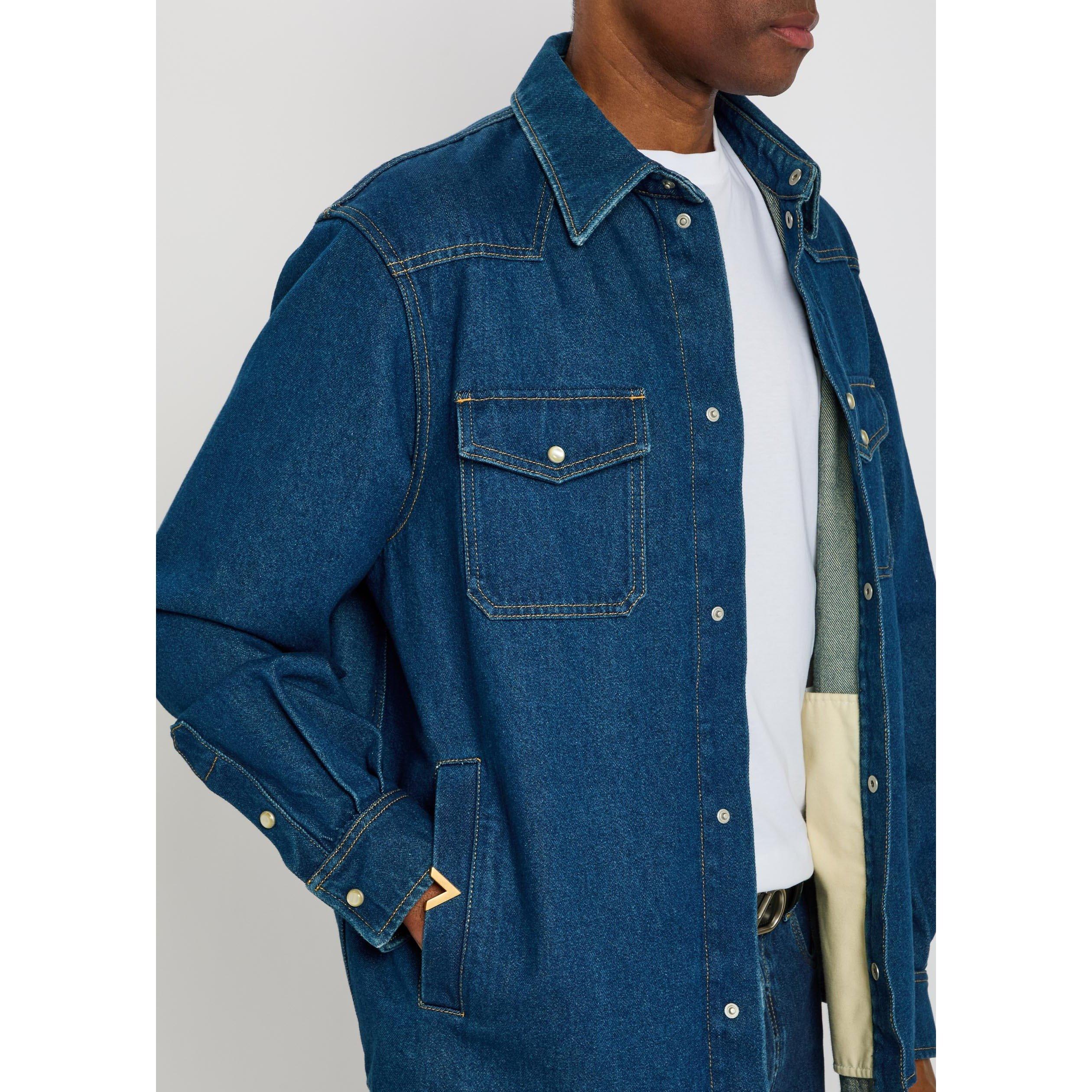 BLUE - Valentino - Men's Val Cotton Denim Shirt - 4