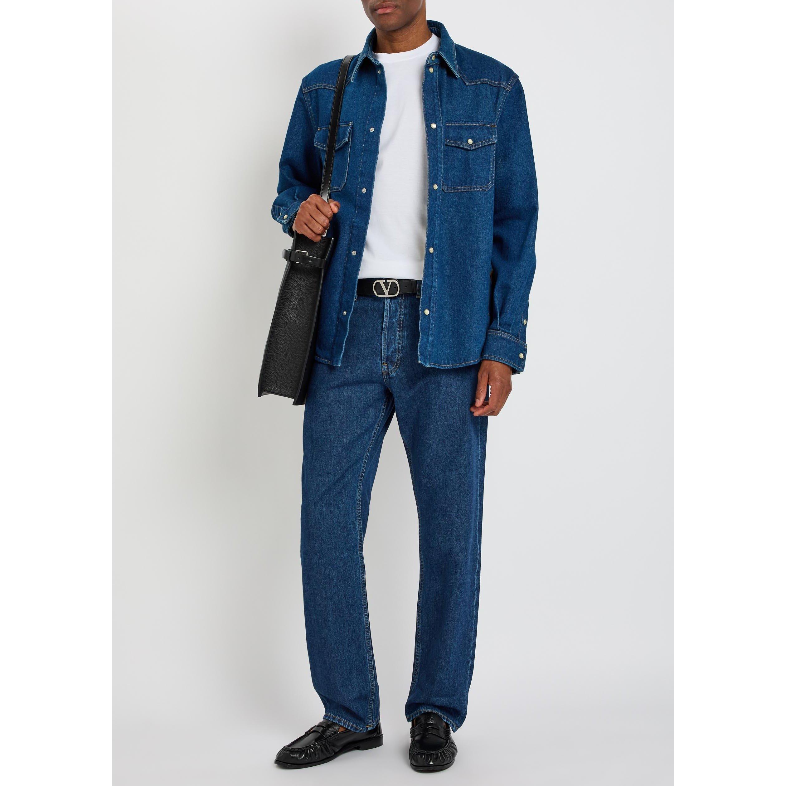BLUE - Valentino - Men's Val Cotton Denim Shirt - 5