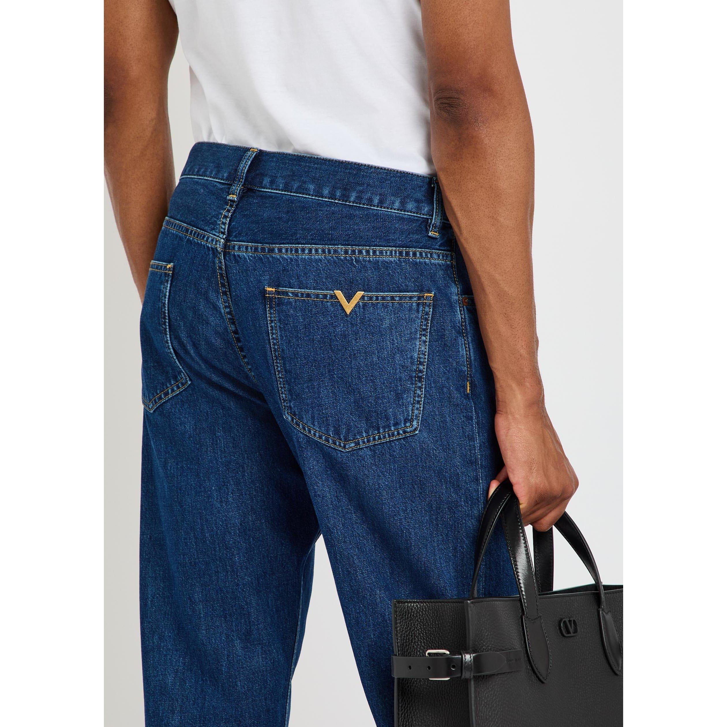 BLUE - Valentino - VAL 5 POCKET VGOLD DENIM JEAN - 4