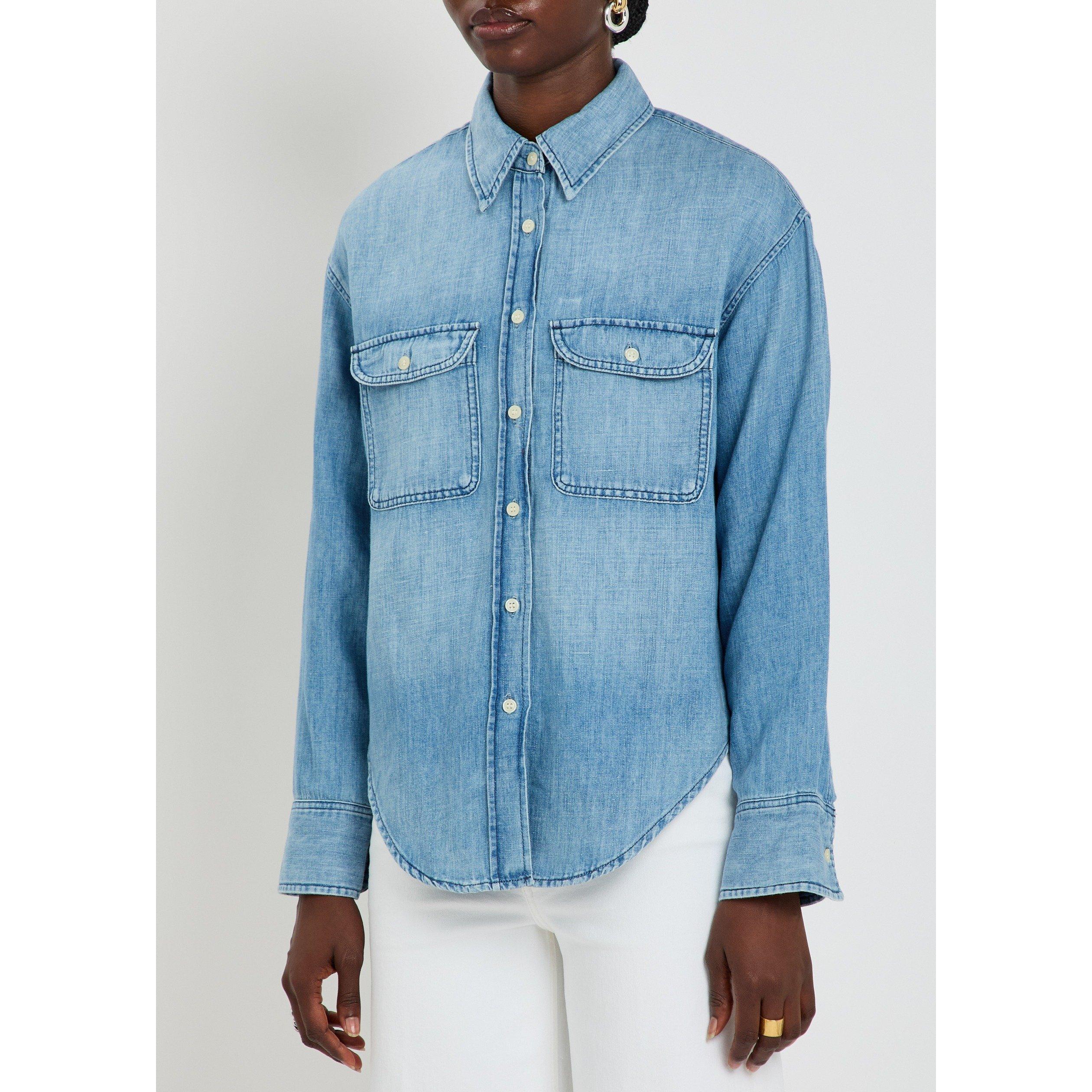 BLUE - Citizens Of Humanity - Women's Vega Double Pocket Long-Sleeve Oversized-Fit Denim Shirt - 2