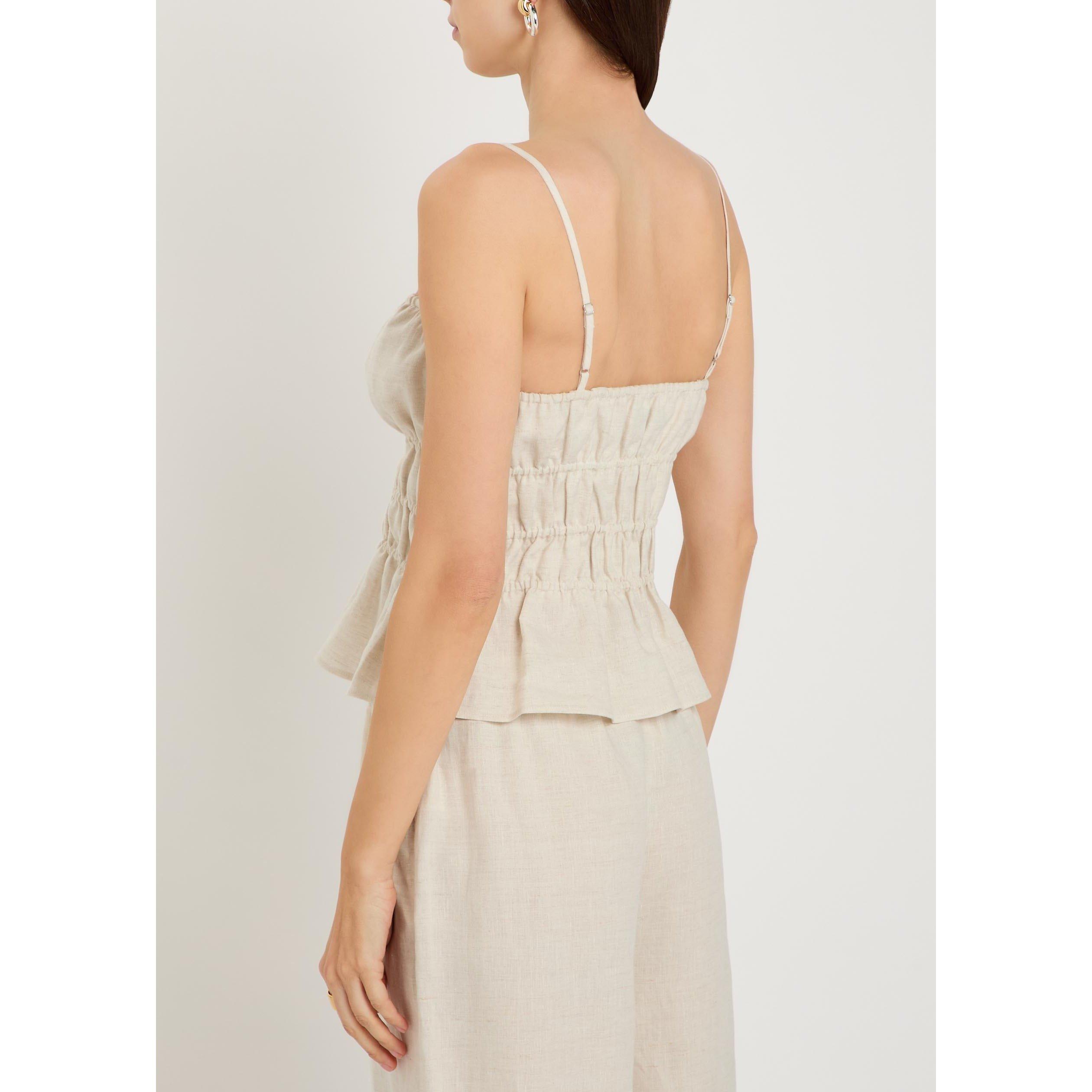 BEIGE - Staud - Women's Ayla Linen Slim-Fit Cami Top - 3