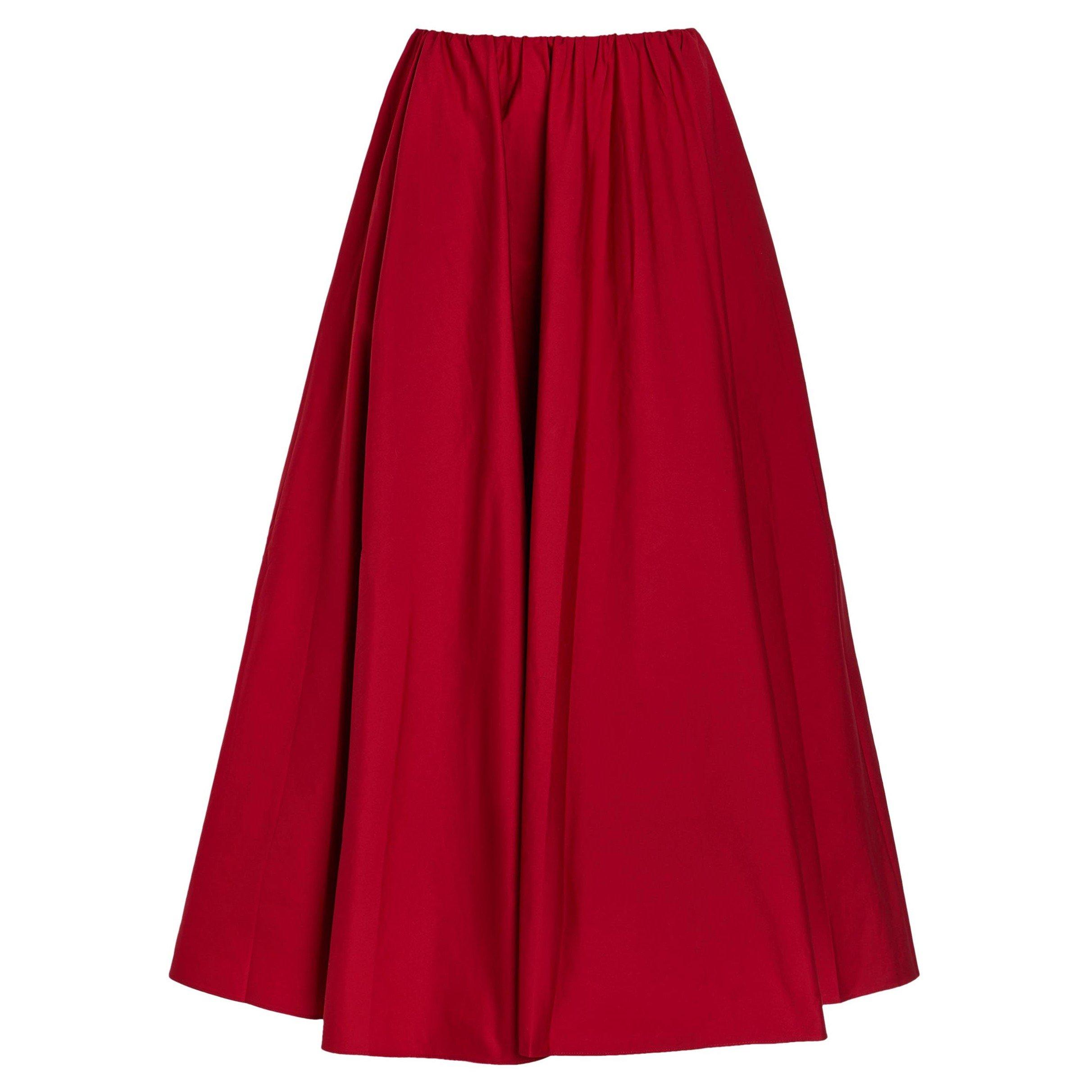 RED - Staud - Women's Milano High-Waisted Cotton A-Line Skirt - 1