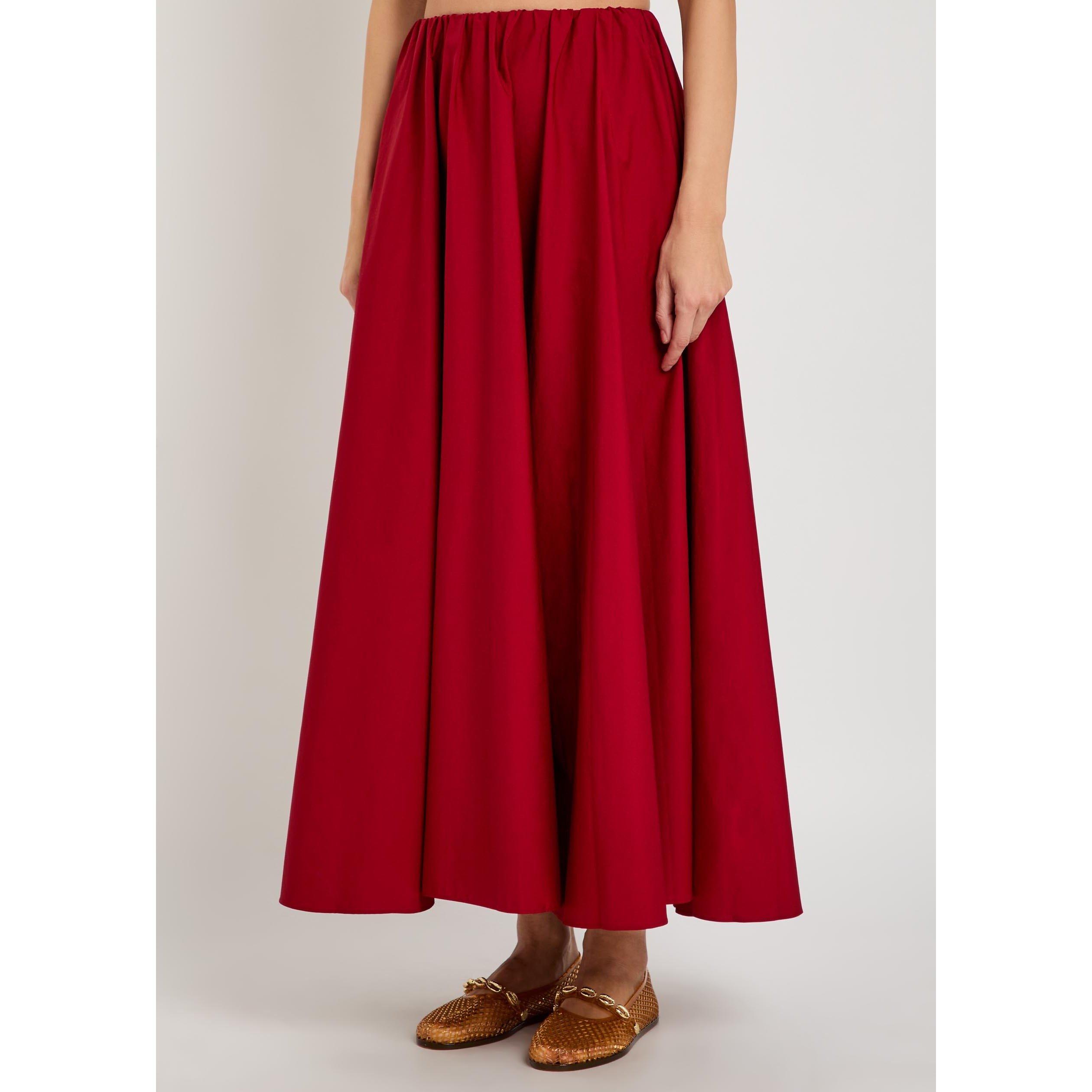 RED - Staud - Women's Milano High-Waisted Cotton A-Line Skirt - 2